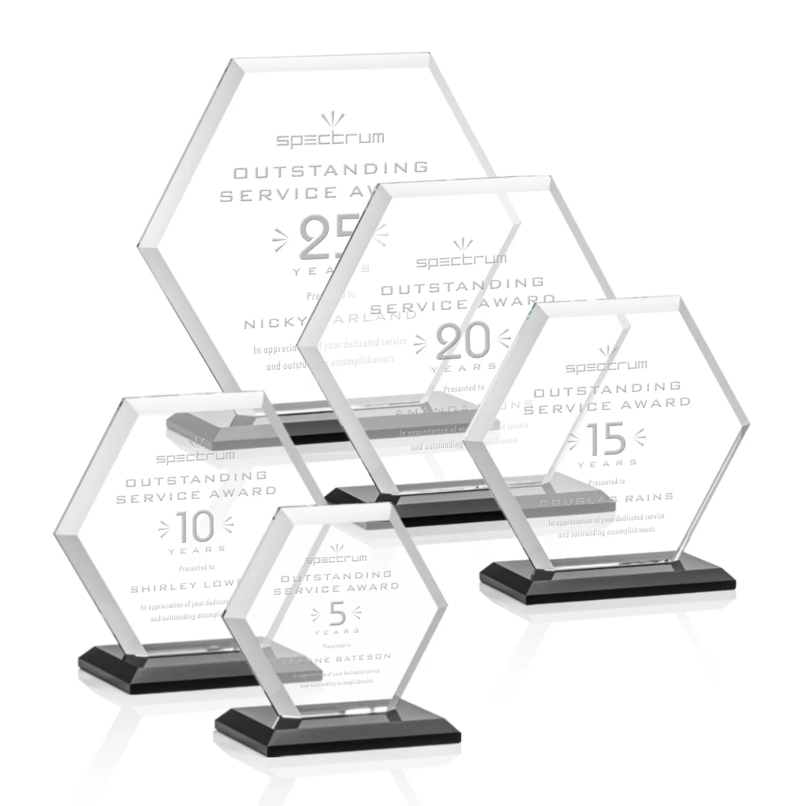 Custom Starfire Crystal Hexagon Award with Deep Mitered Edges for donor appreciation