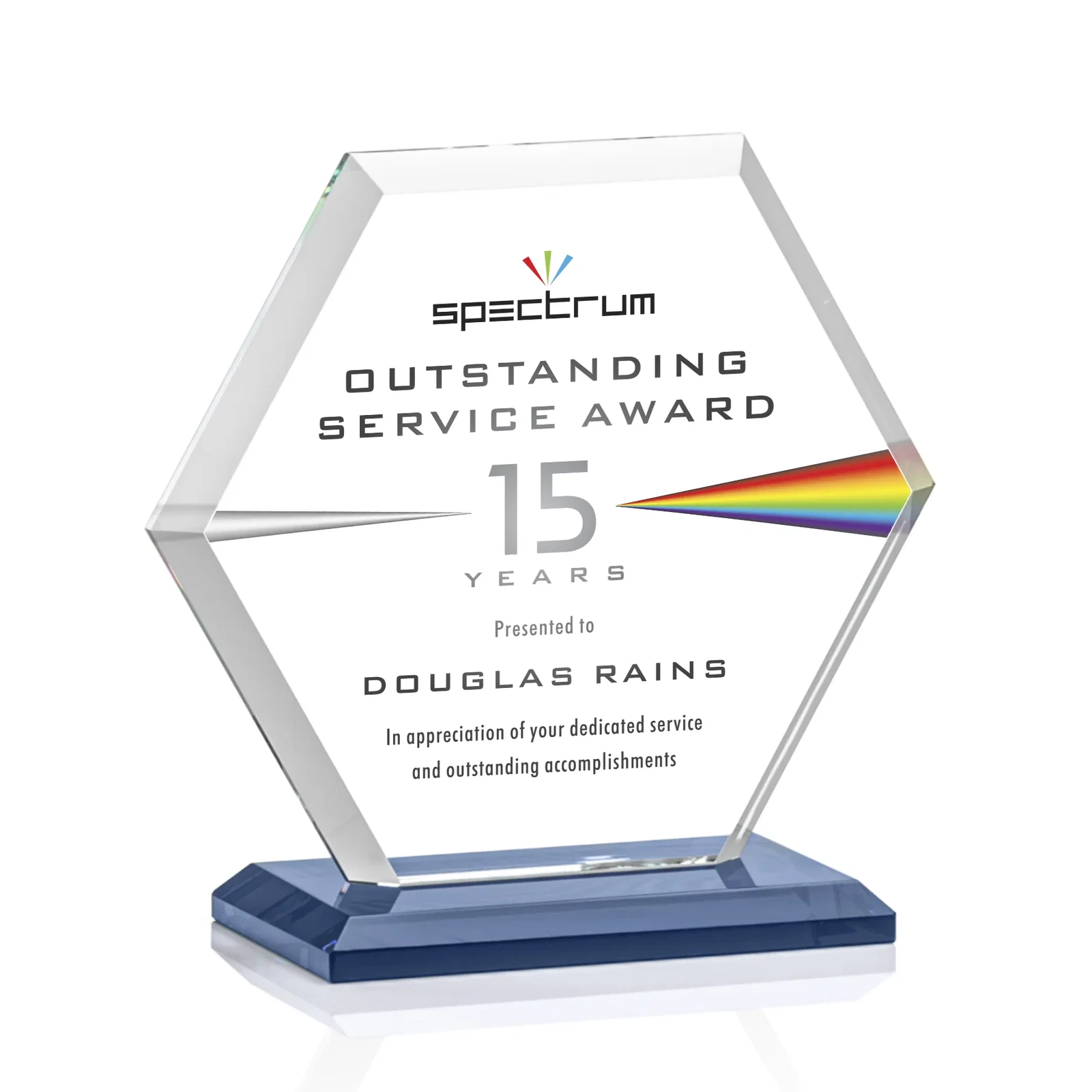 Customized Starfire Crystal Hexagon Award with Deep Mitered Edges for dealer and partner awards