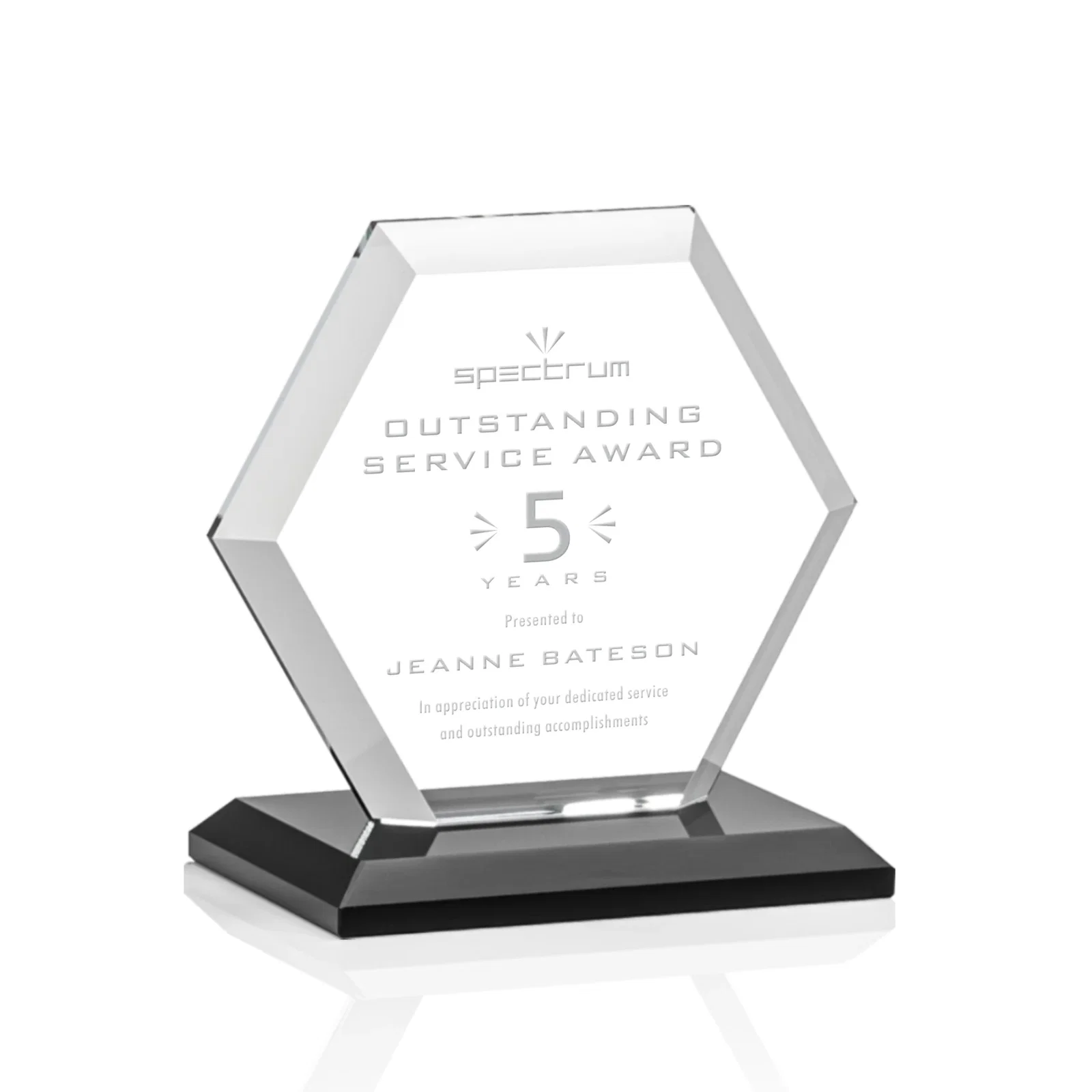 Custom Starfire Crystal Hexagon Award with Deep Mitered Edges for graduation ceremonies