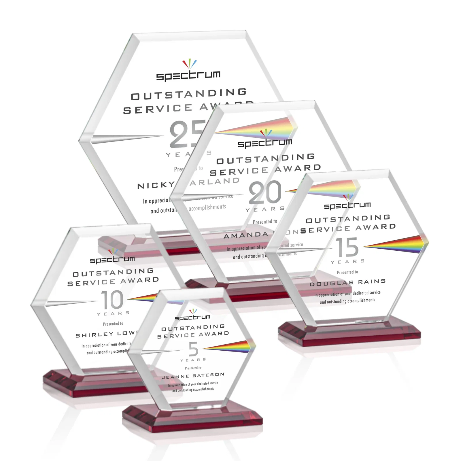 Custom engraved Starfire Crystal Hexagon Award with Deep Mitered Edges for graduation ceremonies