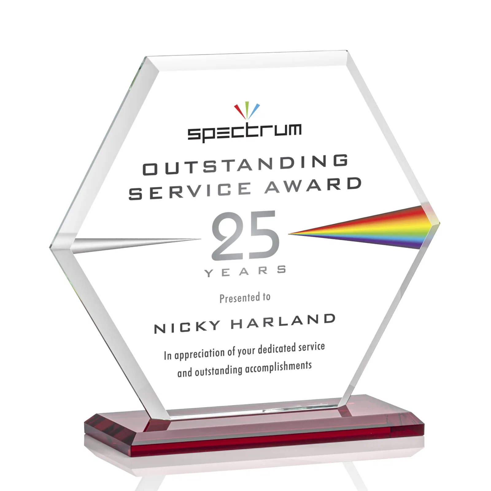 Custom Starfire Crystal Hexagon Award with Deep Mitered Edges, with your logo for employee recognition