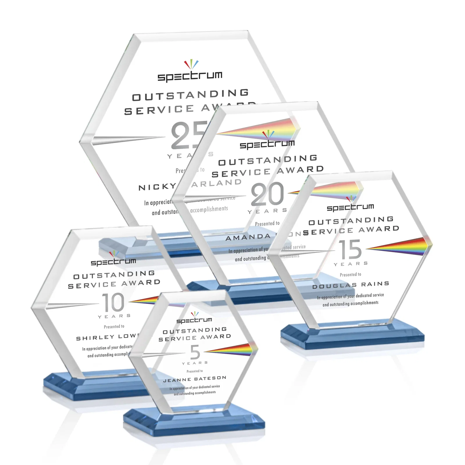 Custom Starfire Crystal Hexagon Award with Deep Mitered Edges, with your logo for corporate award ceremonies