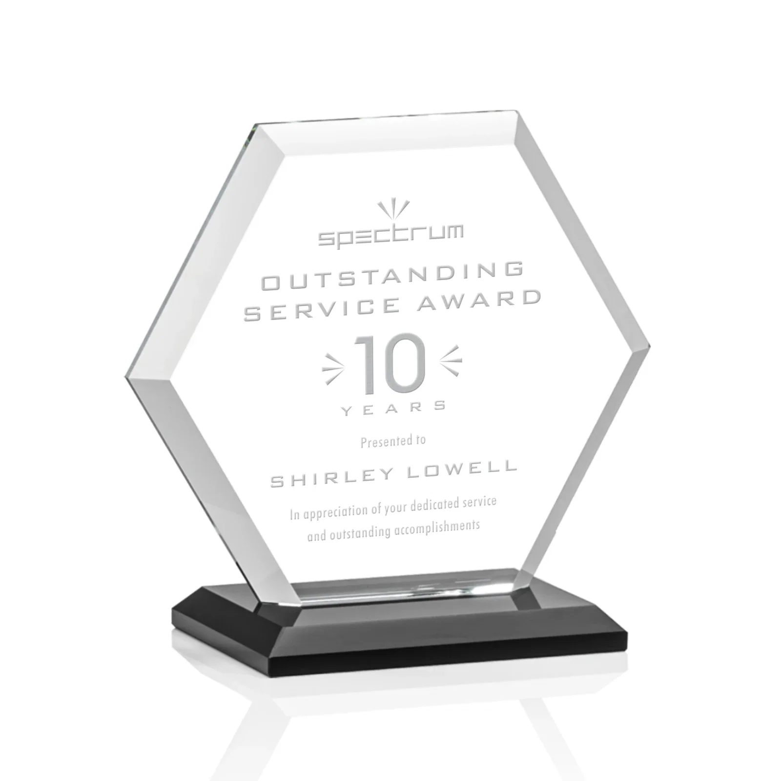 Custom Starfire Crystal Hexagon Award with Deep Mitered Edges for safety achievement programs
