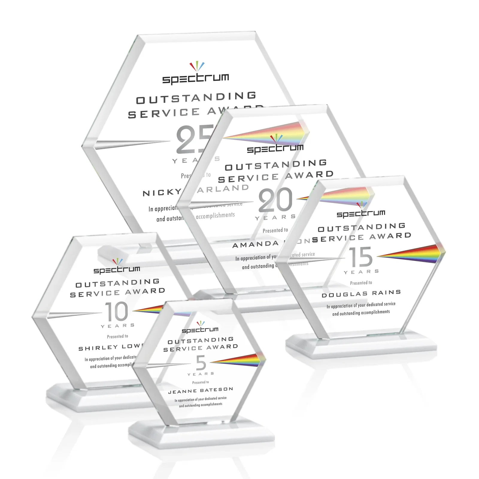 Custom Starfire Crystal Hexagon Award with Deep Mitered Edges, with your logo for graduation ceremonies