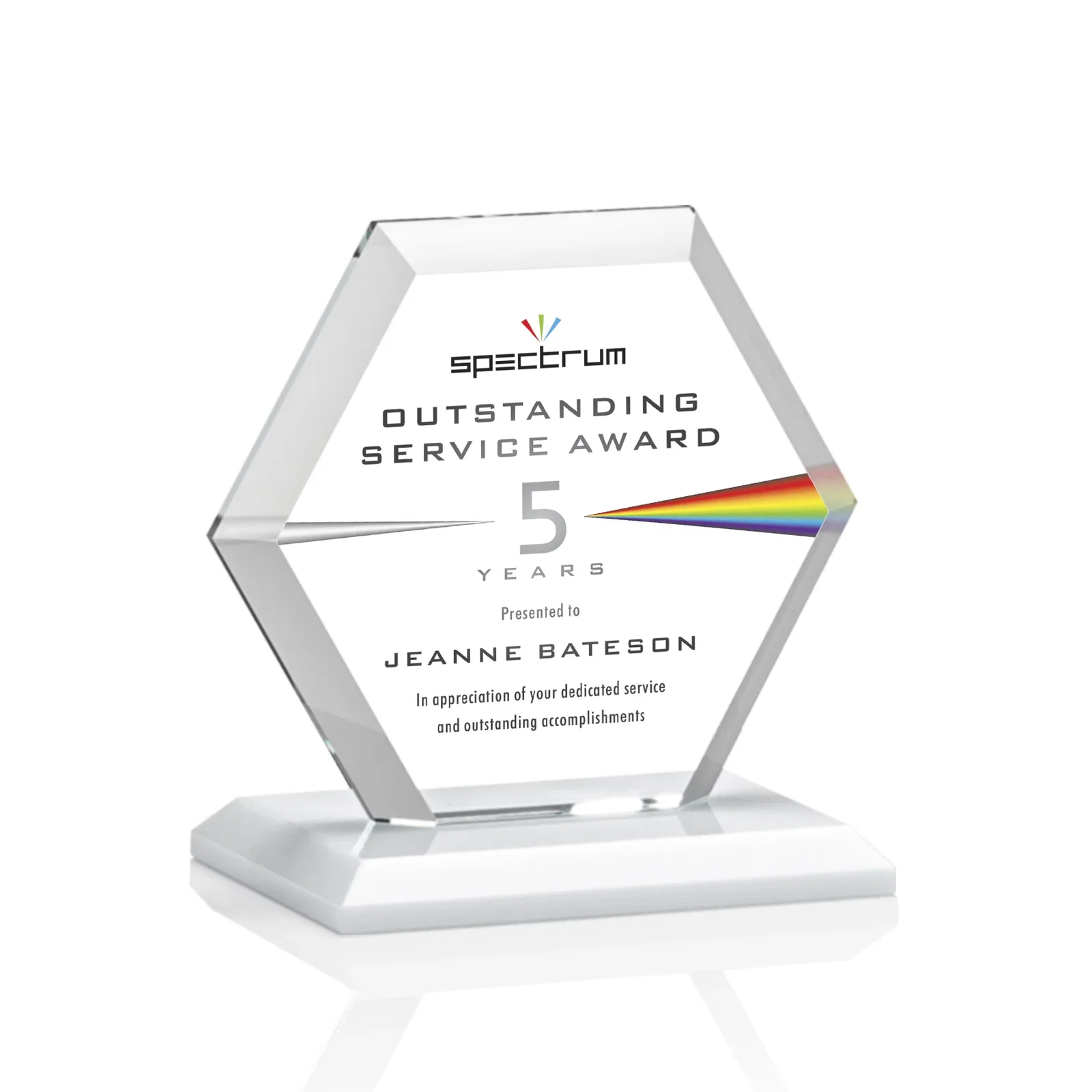 Custom Starfire Crystal Hexagon Award with Deep Mitered Edges, with your logo for safety achievement programs