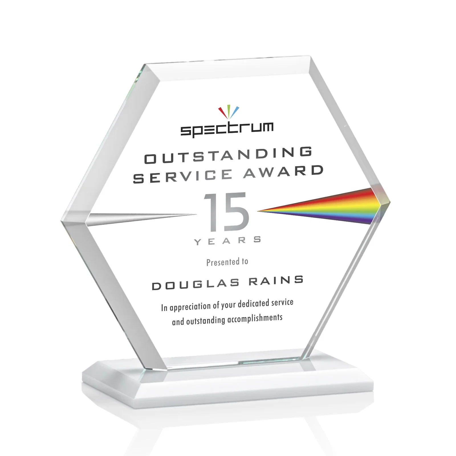 Custom Starfire Crystal Hexagon Award with Deep Mitered Edges, with your logo for dealer and partner awards