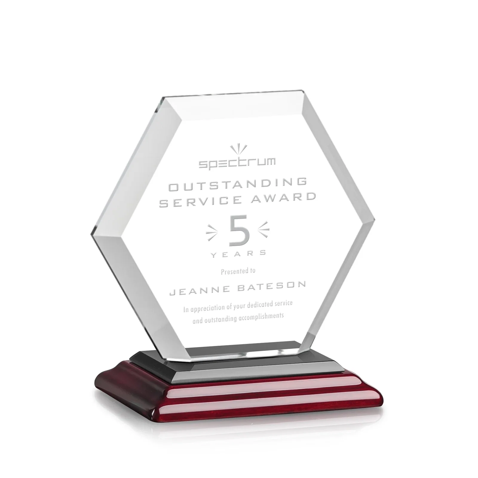Personalized Starfire Crystal Hexagon Award with Deep Mitered Edges, with your logo for service anniversary gifts