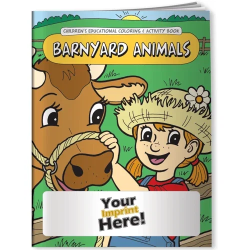 Barnyard Animals kids coloring book cover with farm animal illustrations