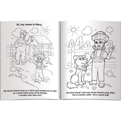 Pack of 4 non-toxic Fun Pak crayons paired with Barnyard Animals coloring book
