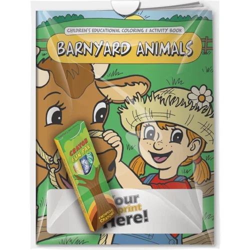 Barnyard Animals coloring book and imprinted crayons combo pack for kids