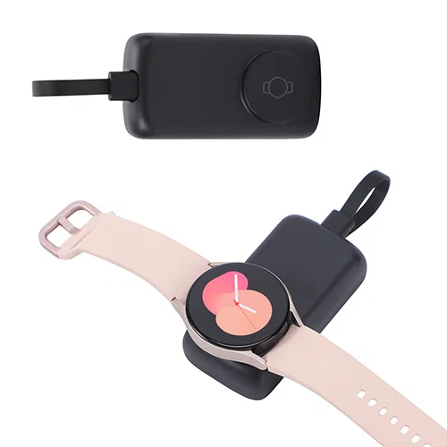 Baron 2000mAh custom branded power bank topping off a smartwatch and phone