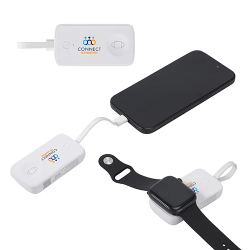 Close-up of the Baron branded watch-charger power bank imprint area
