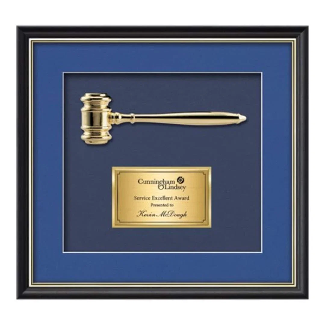Custom Gold-Plated Cast Gavel Shadow Box Framed Award for employee recognition