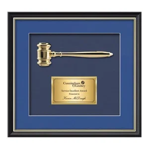 Gold-Plated Cast Gavel Shadow Box Framed Award