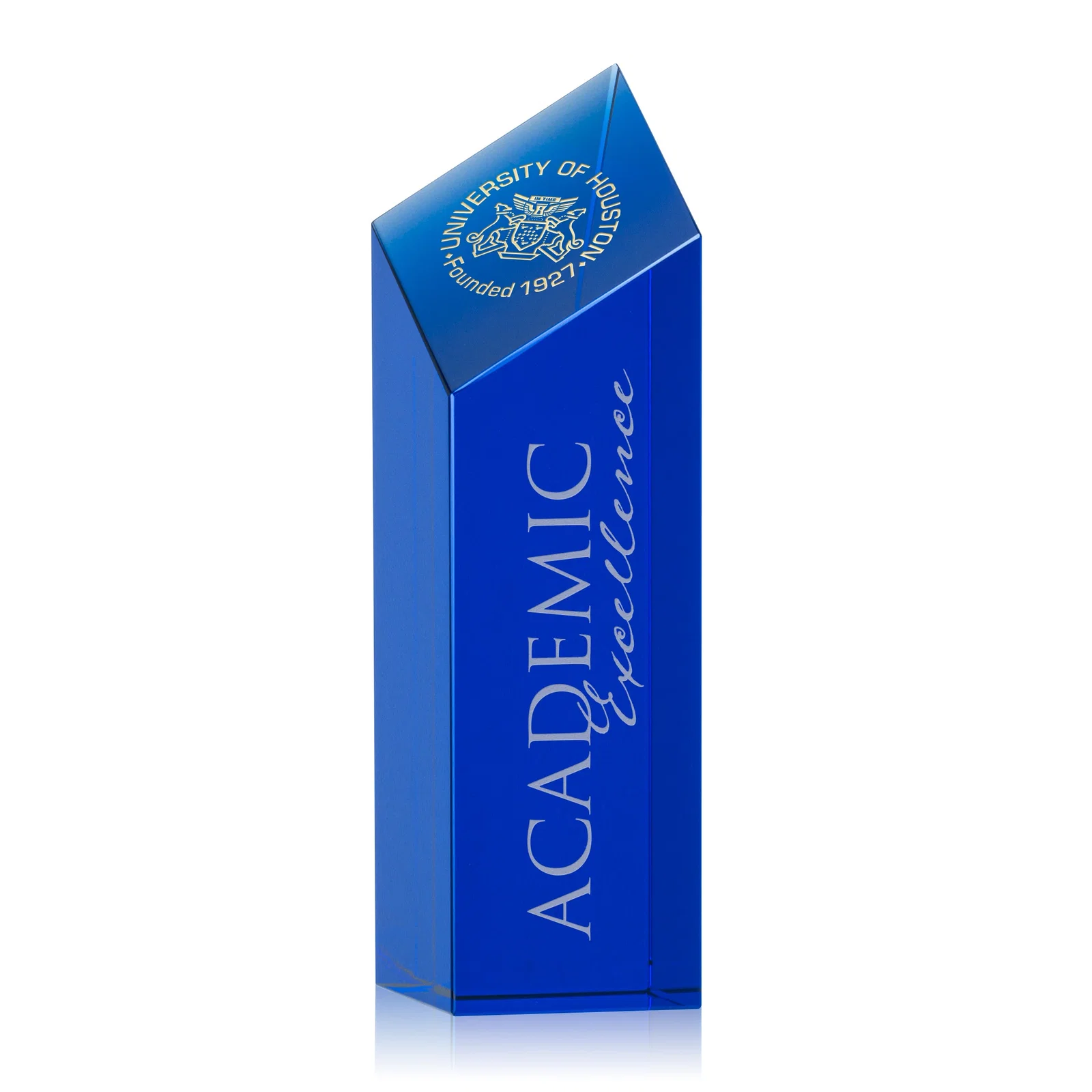 Custom Optical Crystal Tower Award with a Slanted Diamond Top for dealer and partner awards