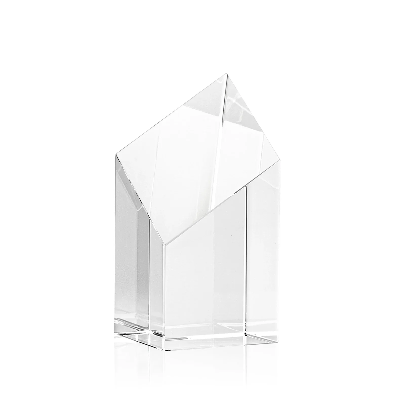 Custom Optical Crystal Tower Award with a Slanted Diamond Top for company anniversary events