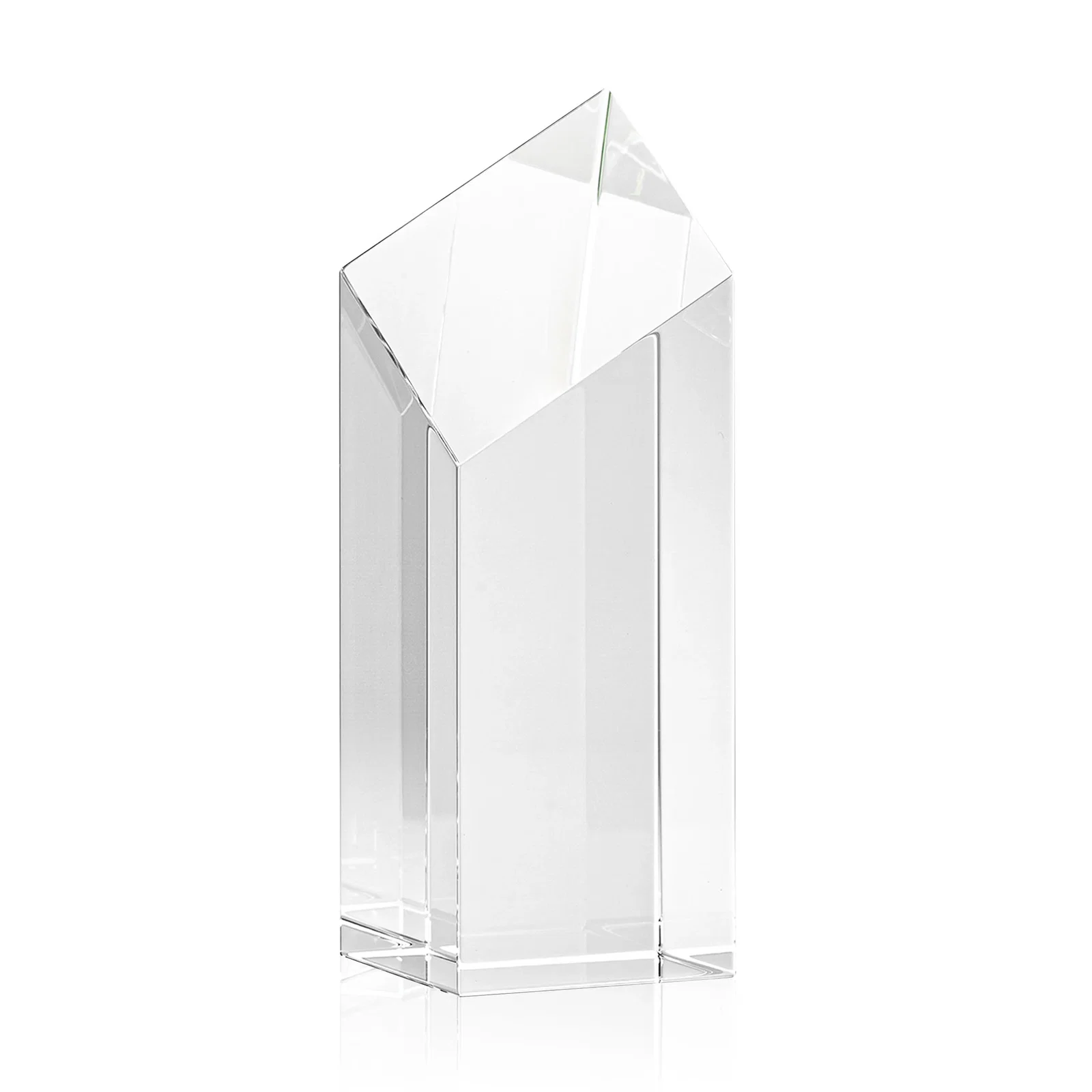 Personalized Optical Crystal Tower Award with a Slanted Diamond Top for corporate award ceremonies