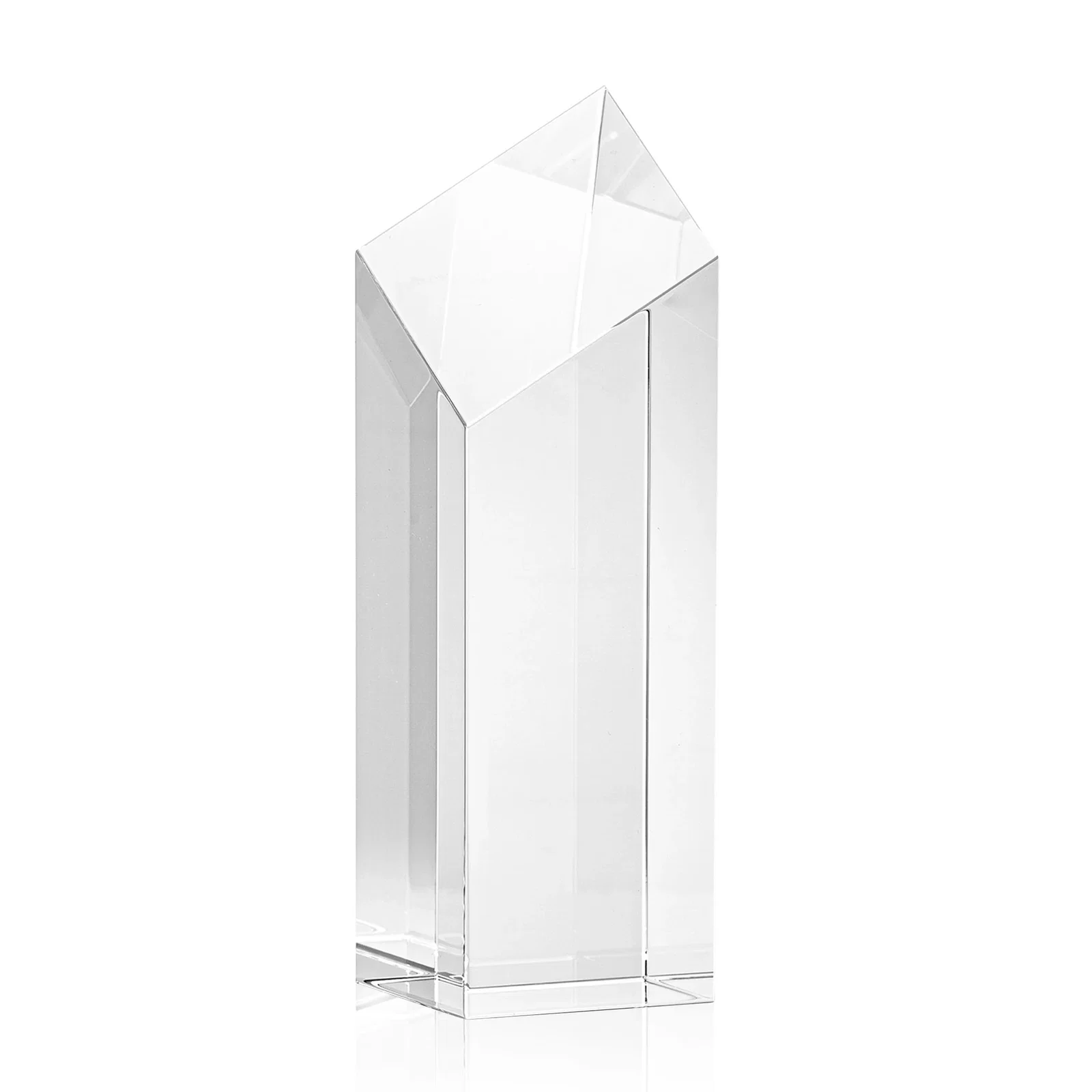 Personalized Optical Crystal Tower Award with a Slanted Diamond Top for service anniversary gifts