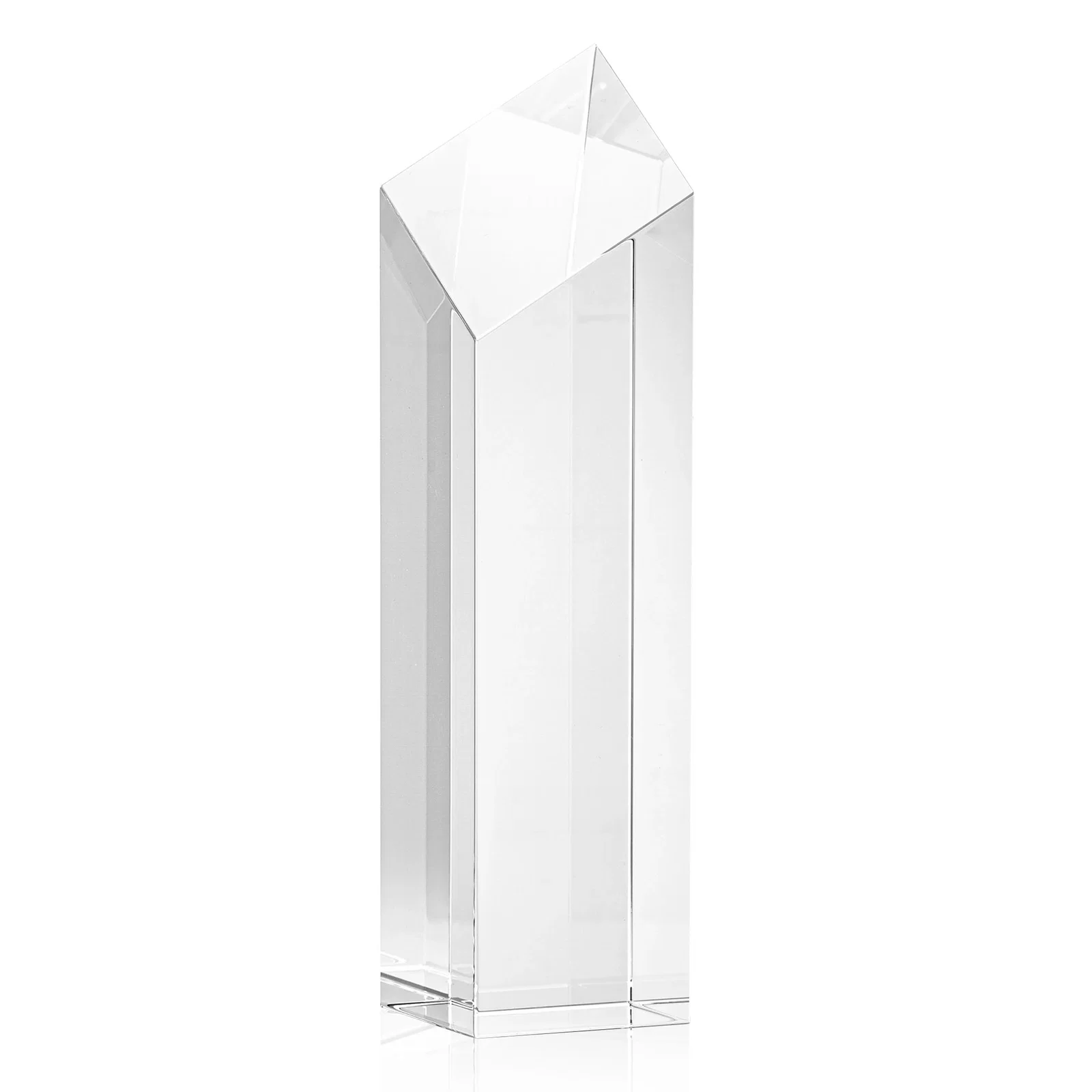 Personalized Optical Crystal Tower Award with a Slanted Diamond Top for retirement presentations