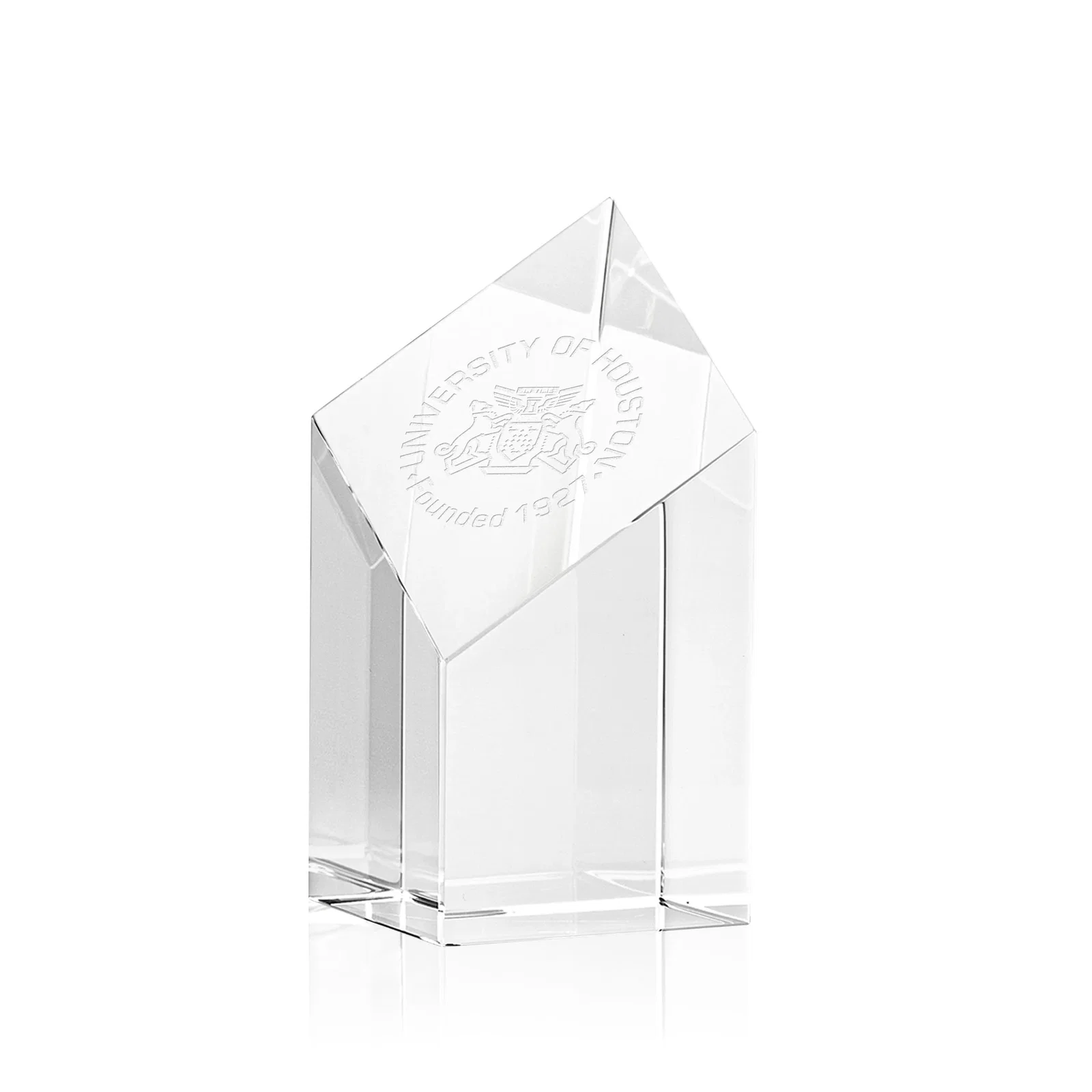 Custom Optical Crystal Tower Award with a Slanted Diamond Top for corporate award ceremonies