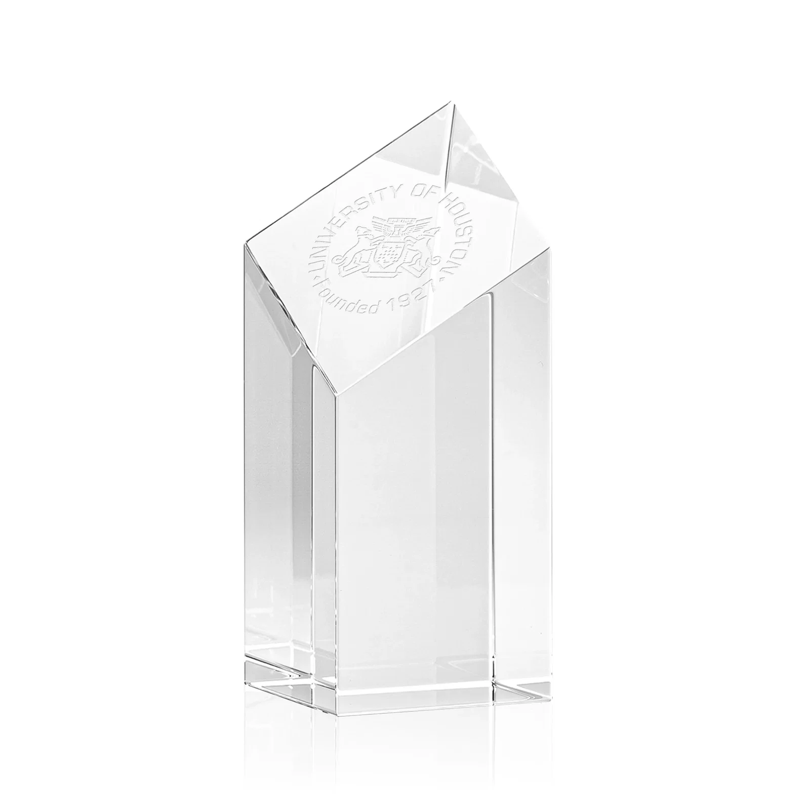 Custom Optical Crystal Tower Award with a Slanted Diamond Top for service anniversary gifts