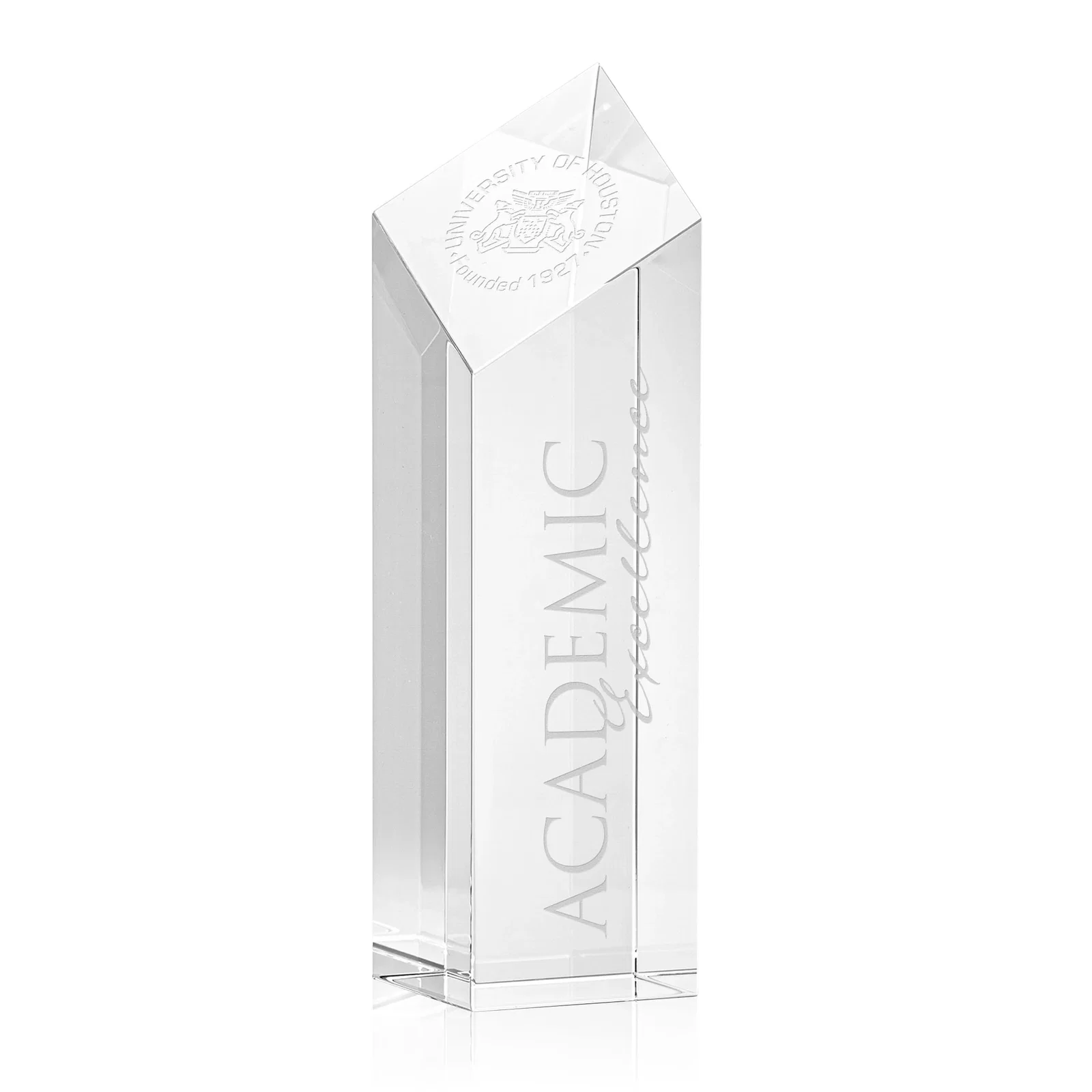 Custom Optical Crystal Tower Award with a Slanted Diamond Top for team milestone celebrations
