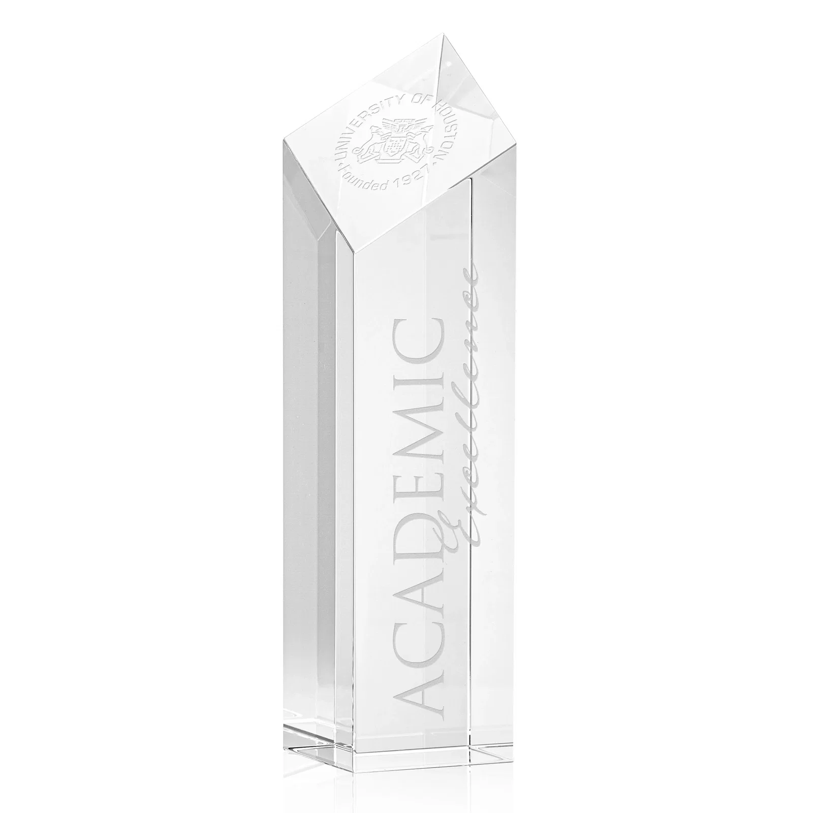 Custom Optical Crystal Tower Award with a Slanted Diamond Top for donor appreciation