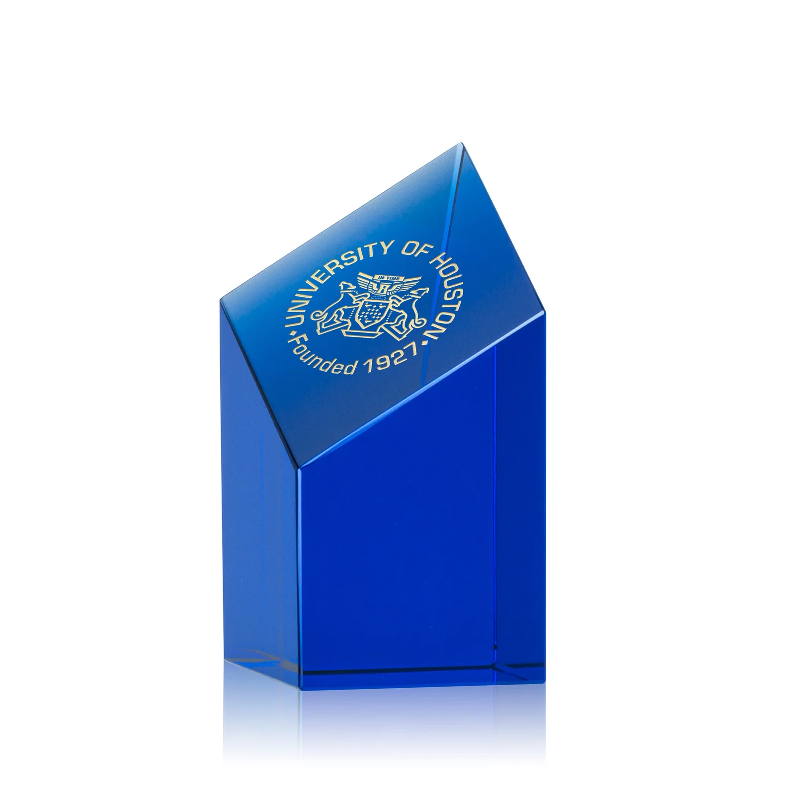 Custom Optical Crystal Tower Award with a Slanted Diamond Top for safety achievement programs