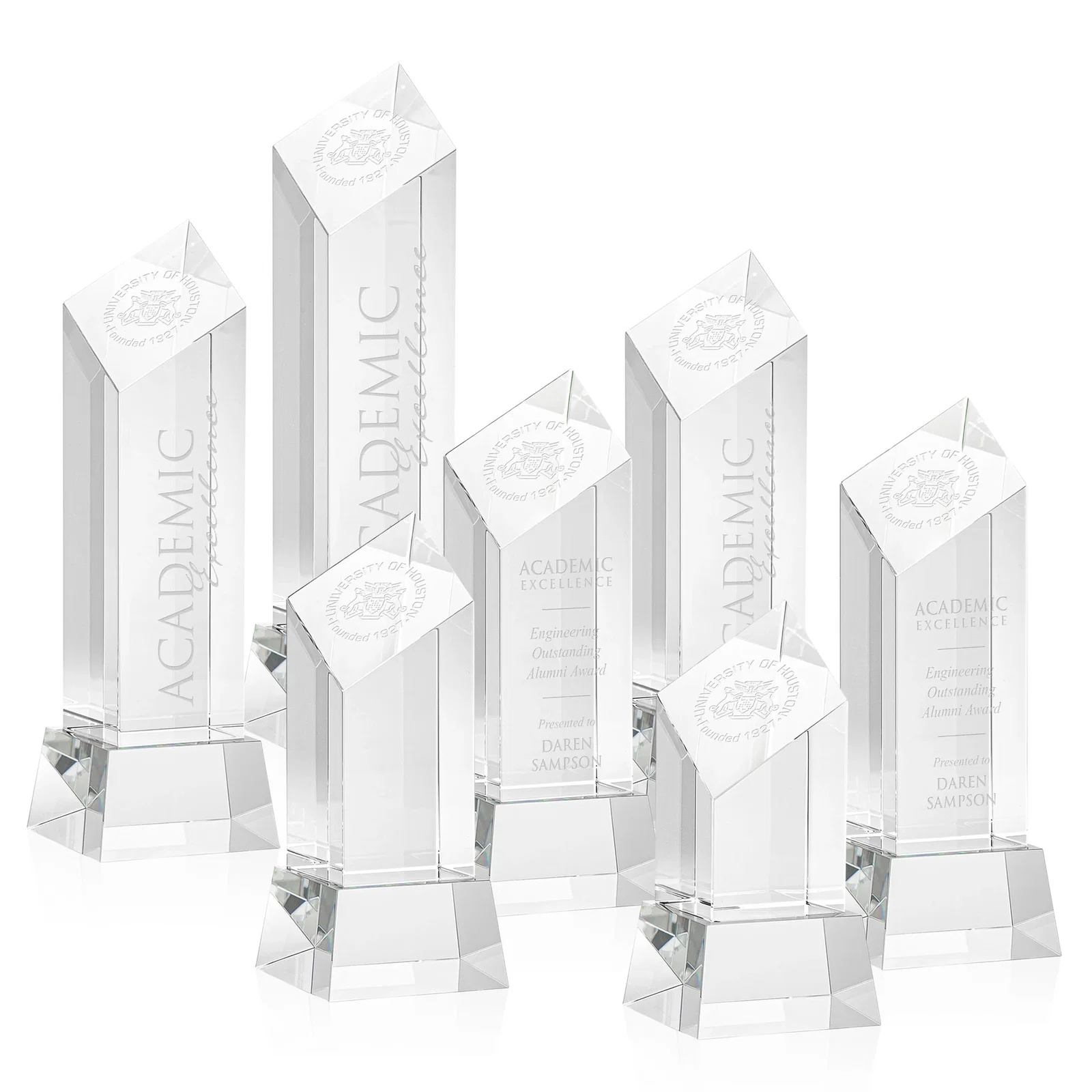 Custom Optical Crystal Diamond Tower Award with Flat-Top Engraving for employee recognition