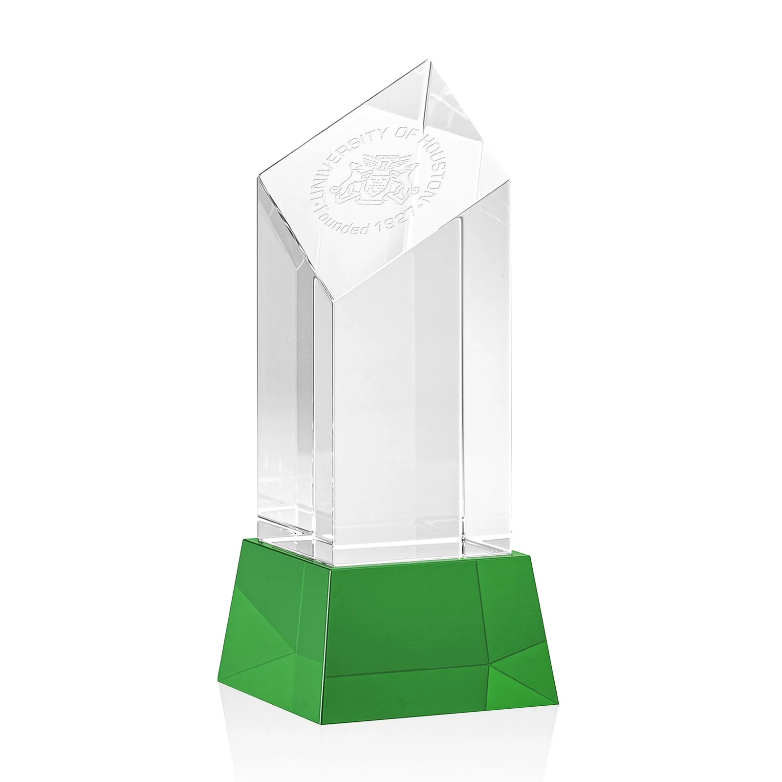 Custom Optical Crystal Diamond Tower Award with Flat-Top Engraving for volunteer appreciation