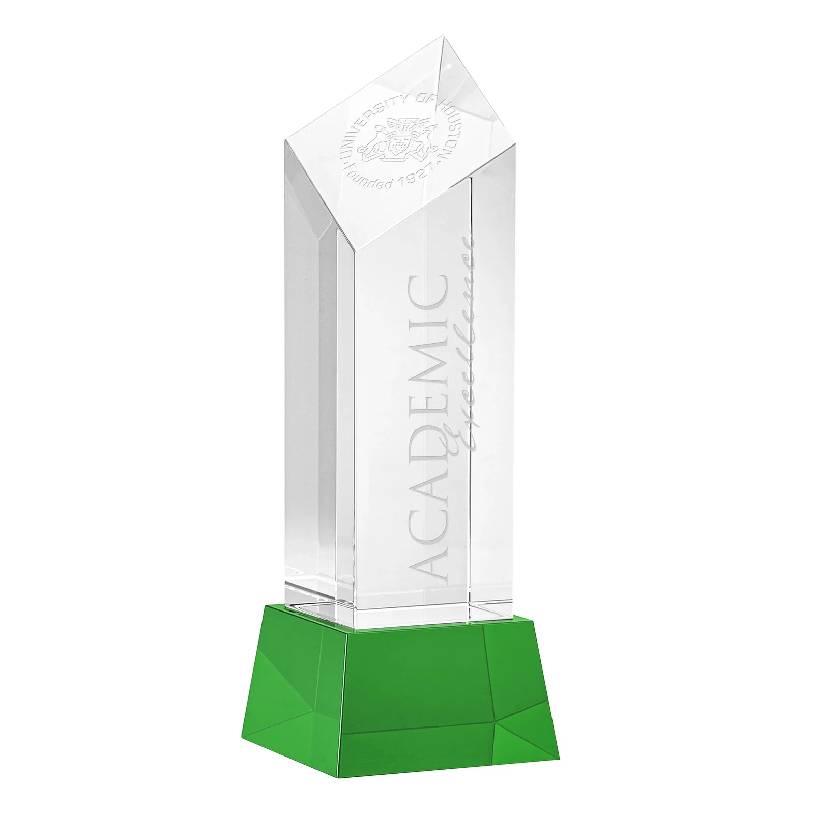Custom Optical Crystal Diamond Tower Award with Flat-Top Engraving for company anniversary events