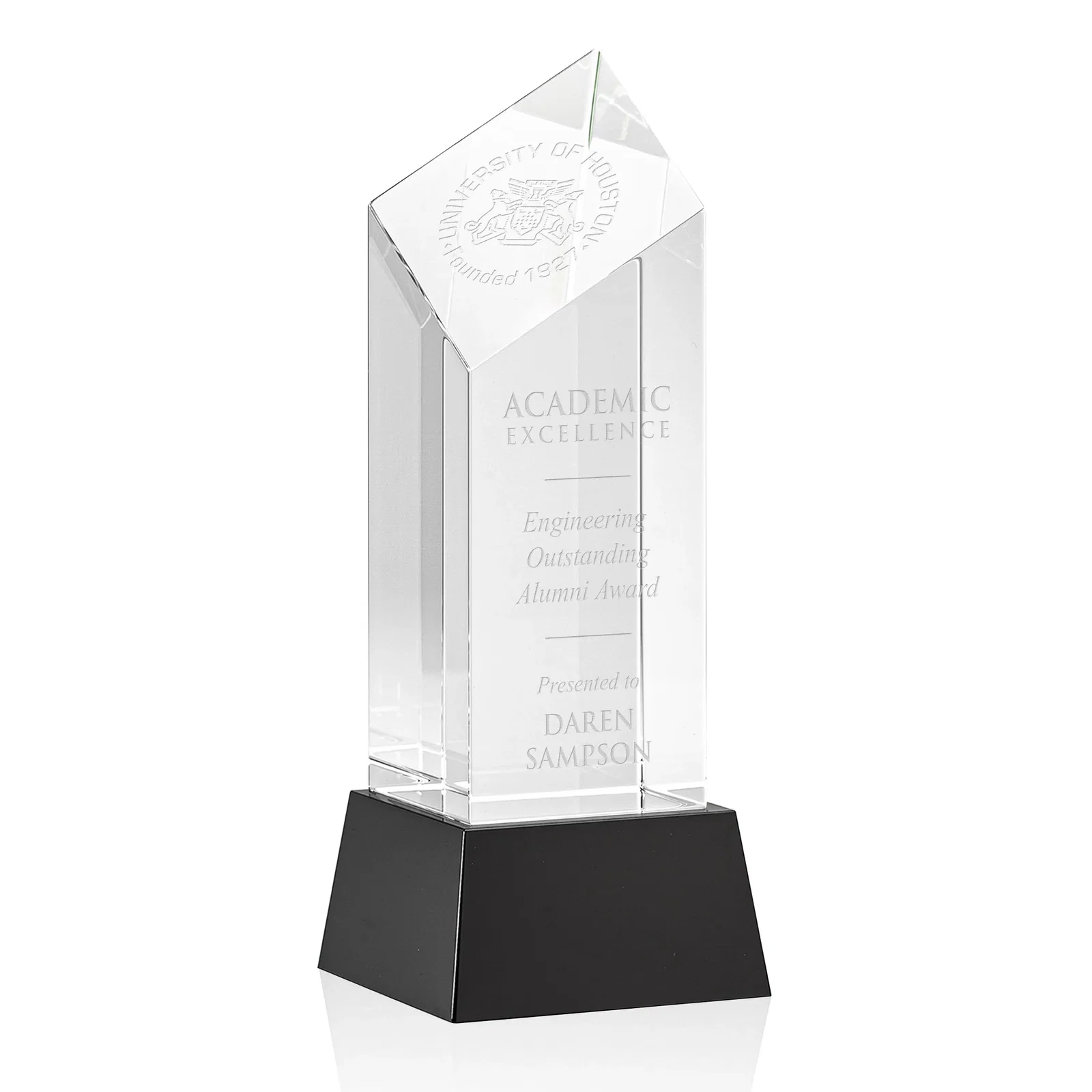 Personalized Optical Crystal Diamond Tower Award with Flat-Top Engraving for team milestone celebrations