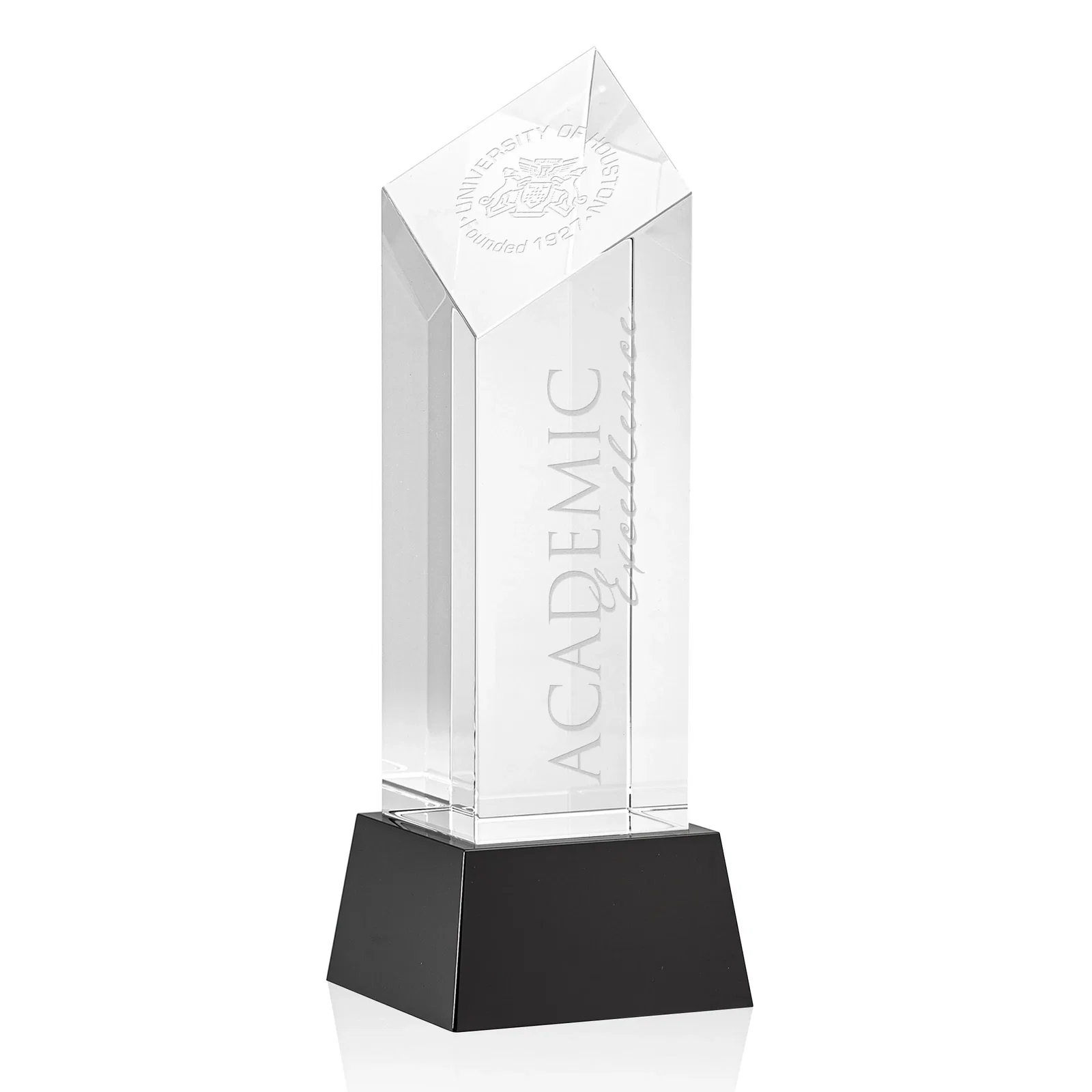 Personalized Optical Crystal Diamond Tower Award with Flat-Top Engraving for donor appreciation