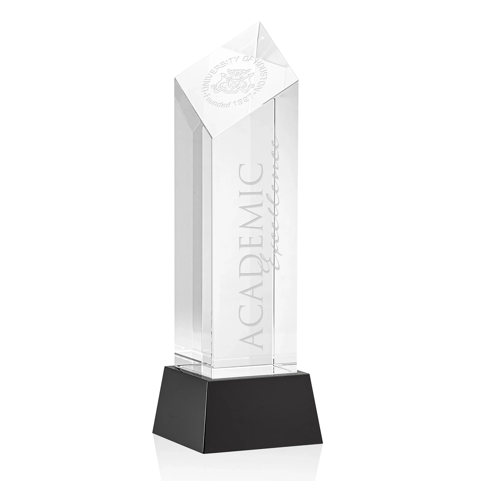 Personalized Optical Crystal Diamond Tower Award with Flat-Top Engraving for graduation ceremonies