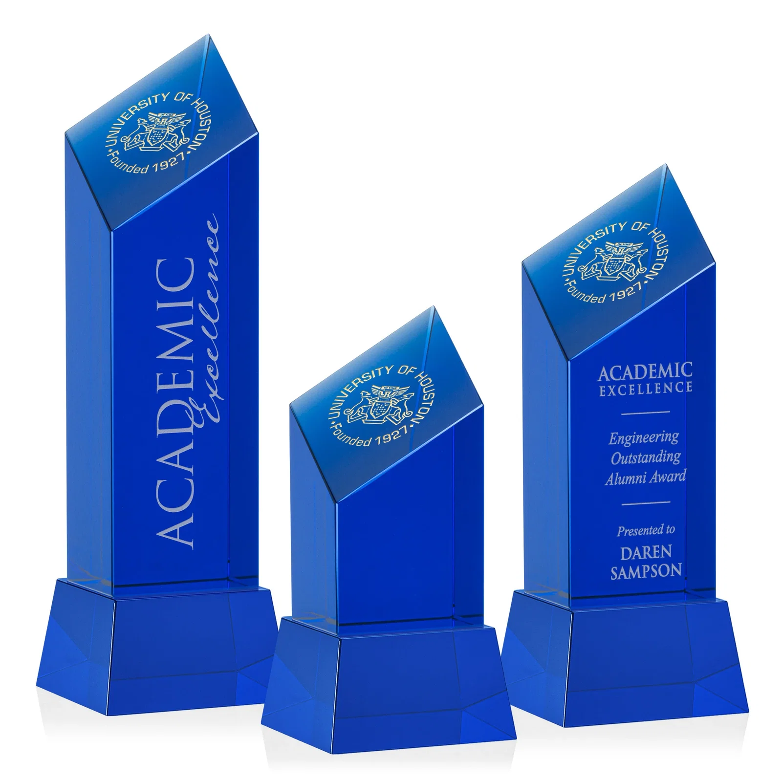 Promotional Optical Crystal Diamond Tower Award with Flat-Top Engraving for retirement presentations