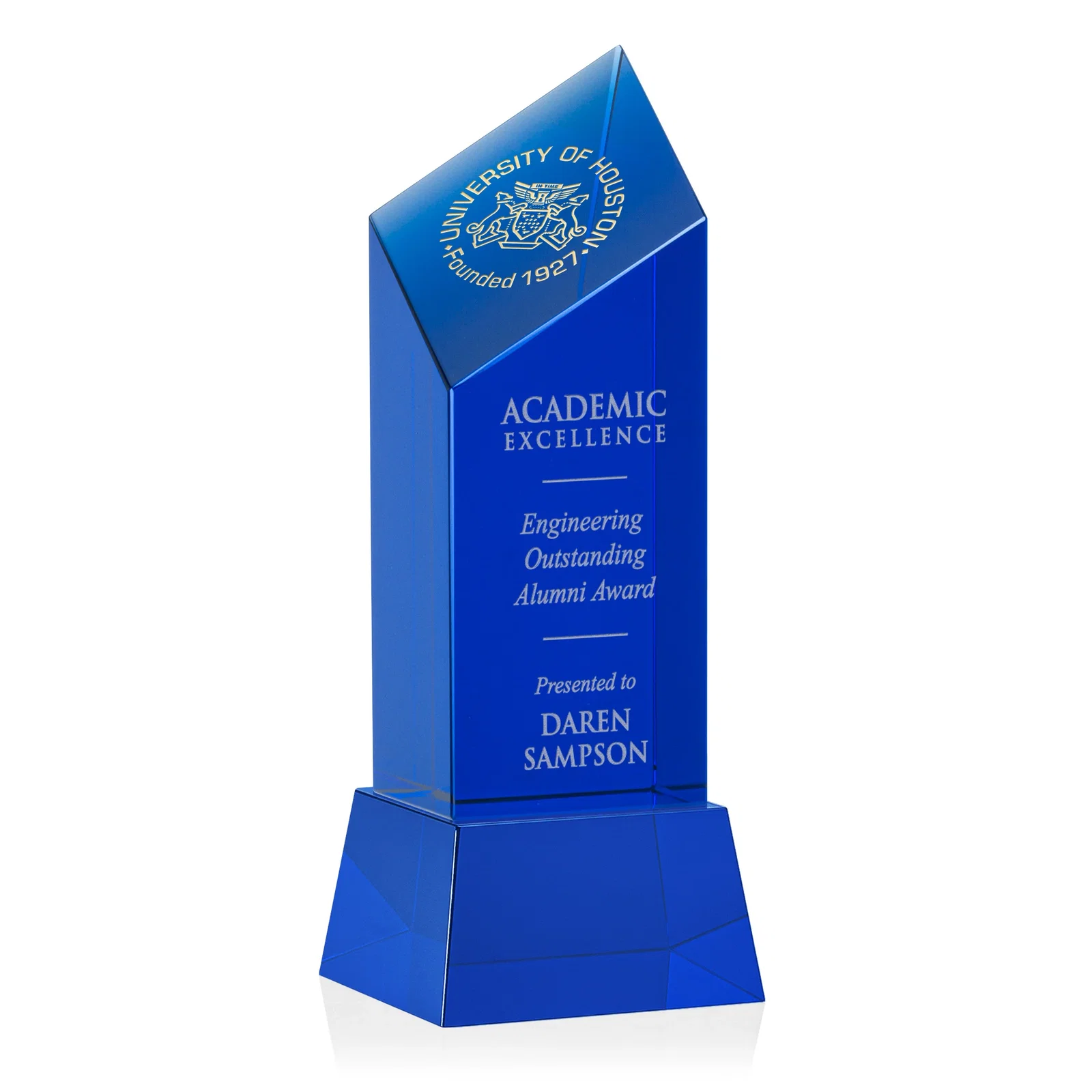 Promotional Optical Crystal Diamond Tower Award with Flat-Top Engraving for donor appreciation
