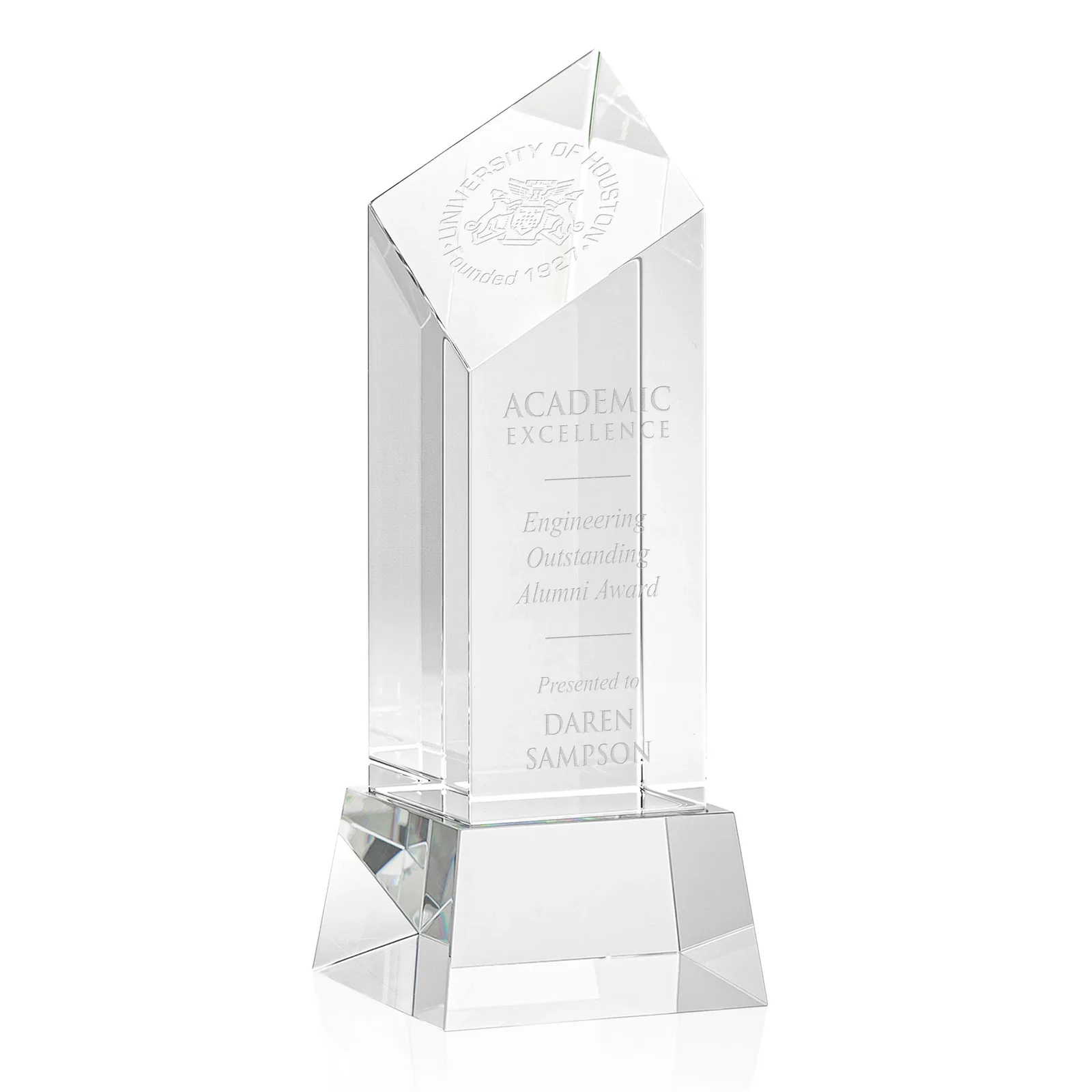 Custom Optical Crystal Diamond Tower Award with Flat-Top Engraving for sales achievement awards