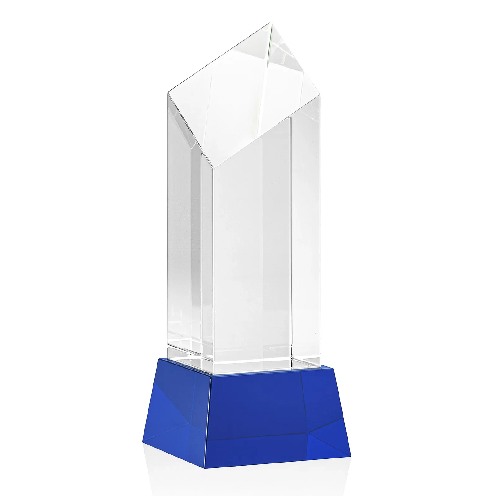 Custom printed Optical Crystal Diamond Tower Award with Flat-Top Engraving for retirement presentations
