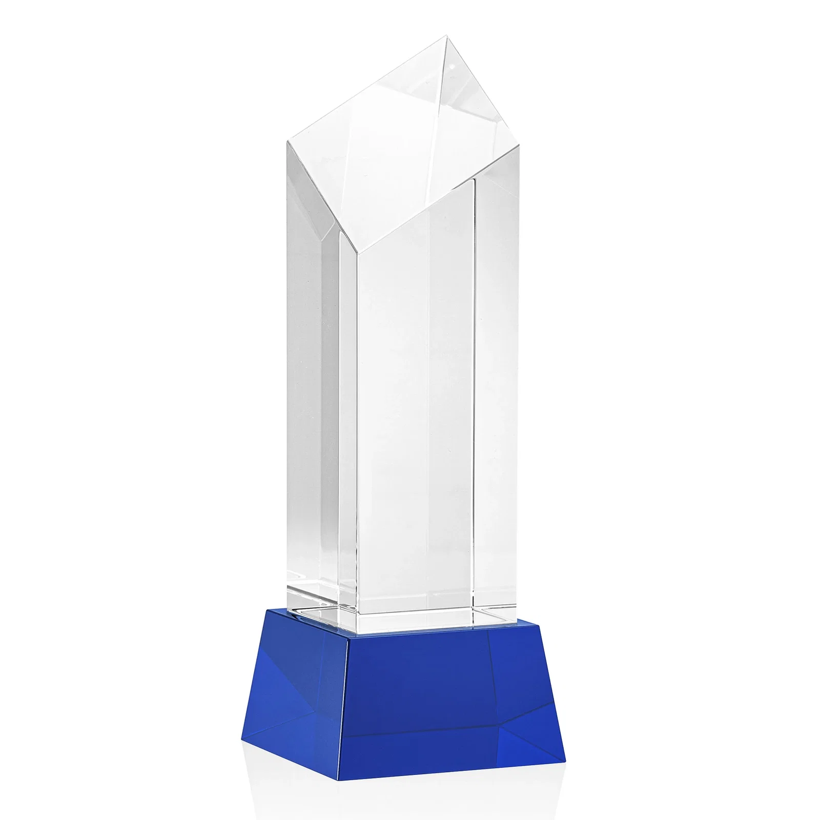 Custom printed Optical Crystal Diamond Tower Award with Flat-Top Engraving for team milestone celebrations