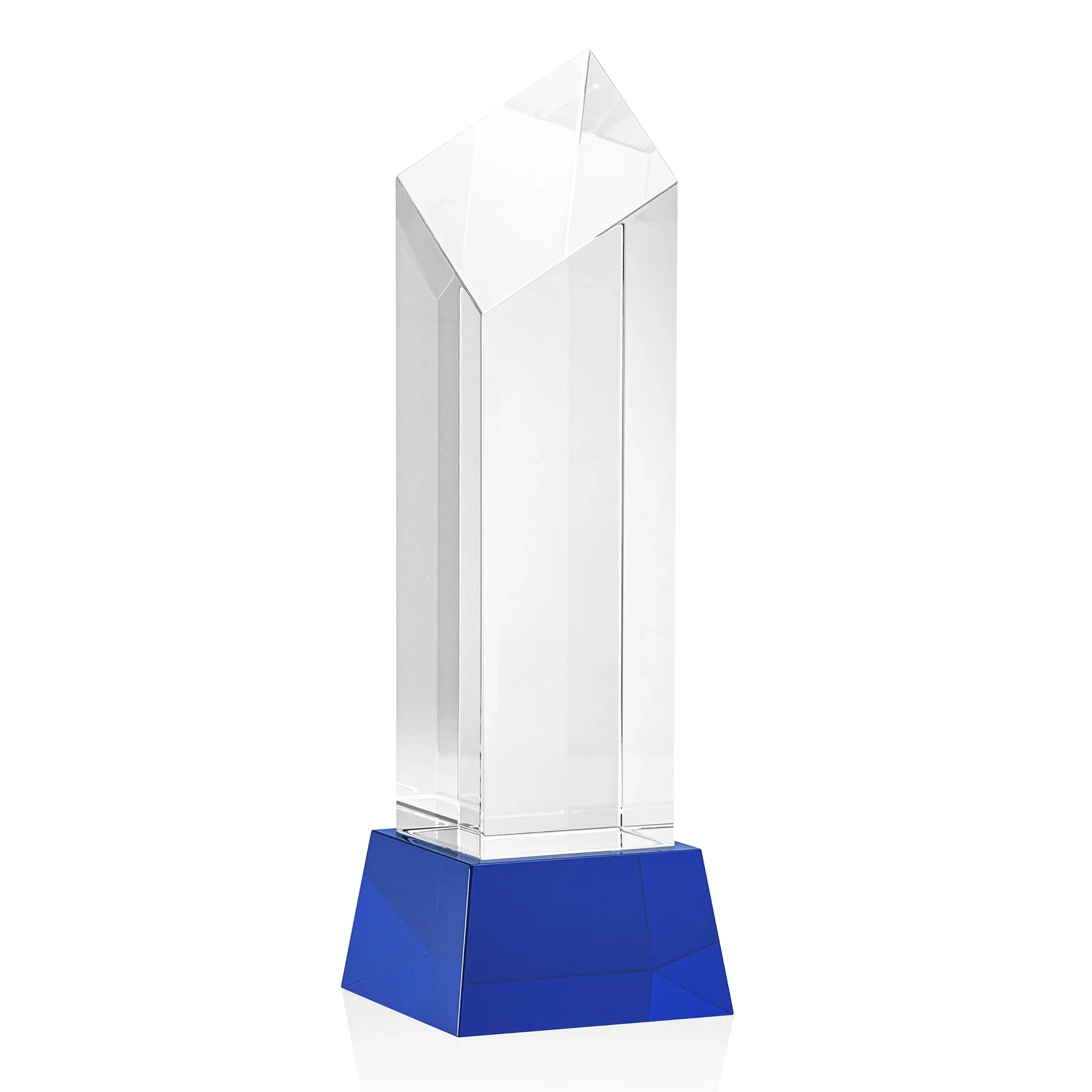 Custom printed Optical Crystal Diamond Tower Award with Flat-Top Engraving for donor appreciation