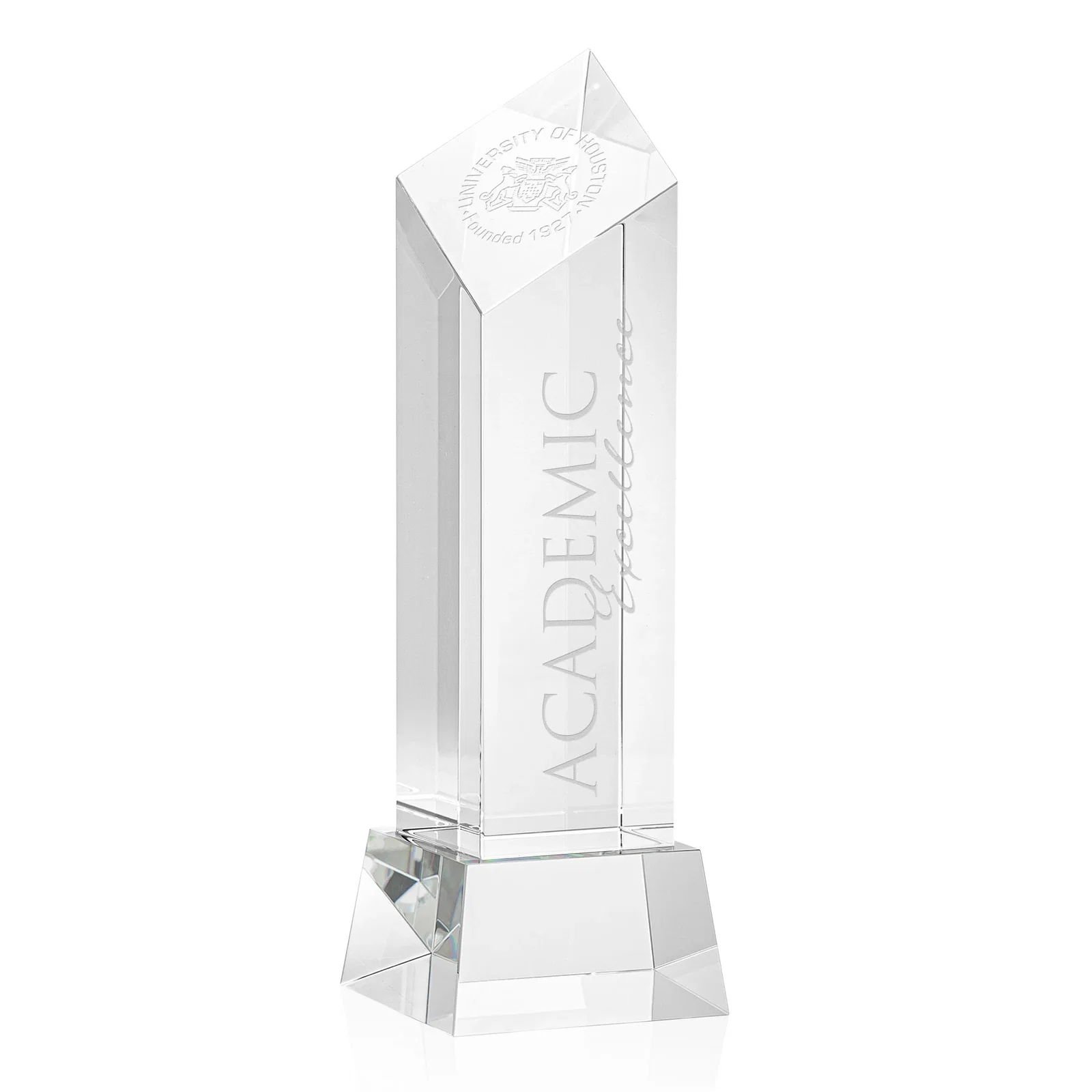 Custom Optical Crystal Diamond Tower Award with Flat-Top Engraving for team milestone celebrations