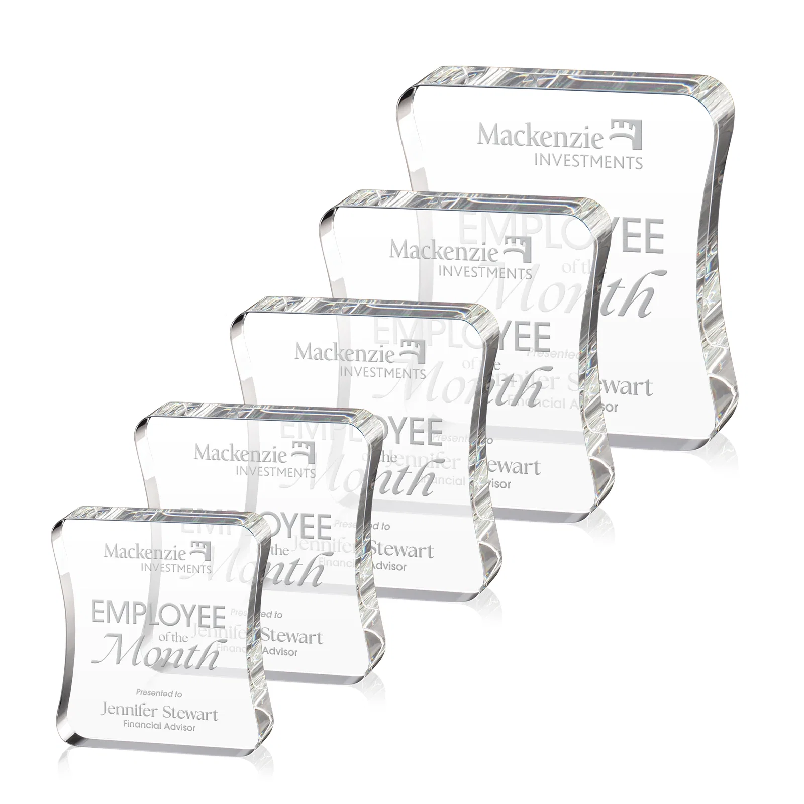 Custom Optical Crystal Rectangle Award with an Inward-Curved Face, desk awards for employee recognition