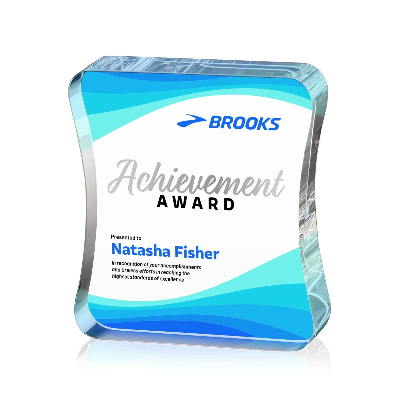 Custom Optical Crystal Rectangle Award with an Inward-Curved Face, desk awards for volunteer appreciation