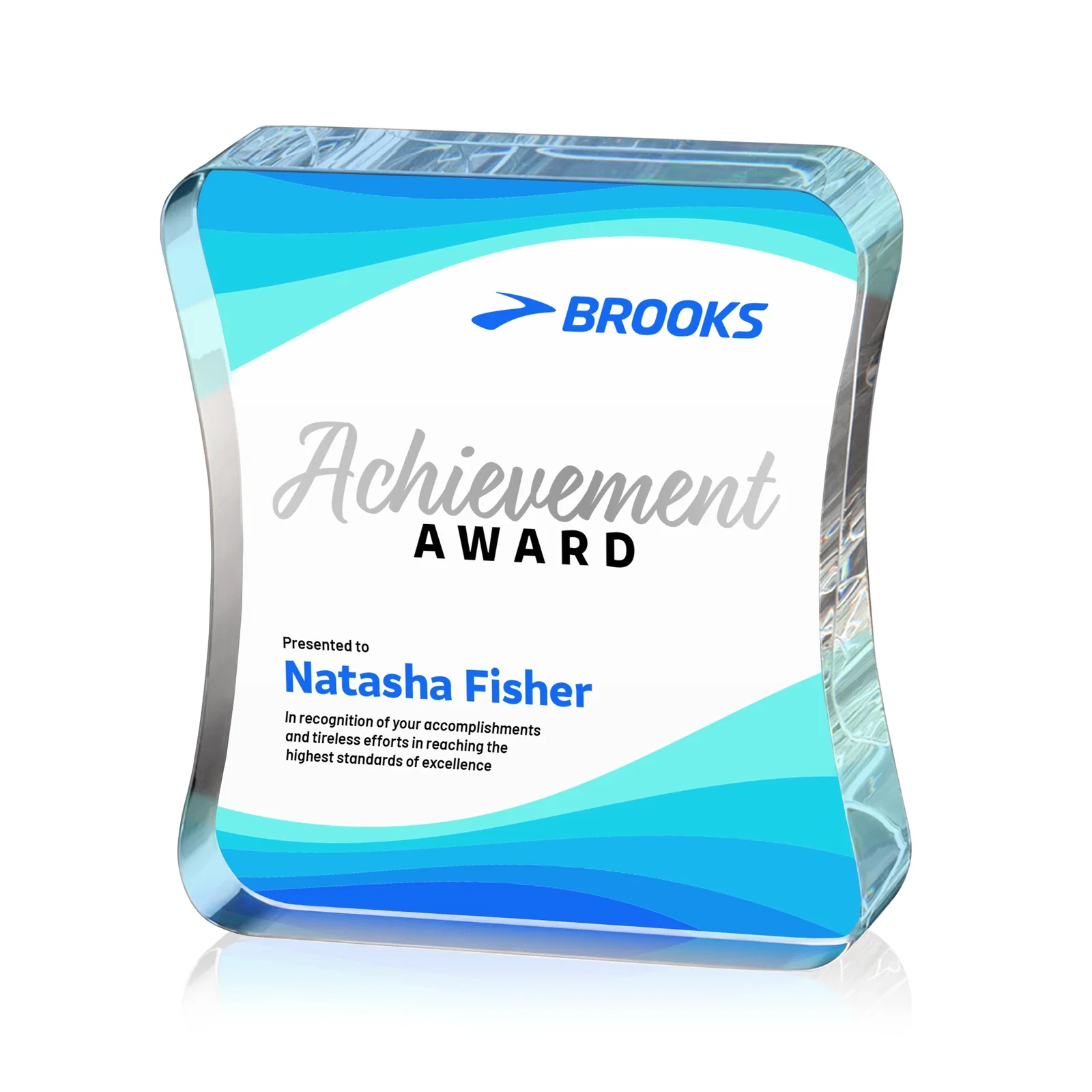 Custom Optical Crystal Rectangle Award with an Inward-Curved Face, desk awards for dealer and partner awards