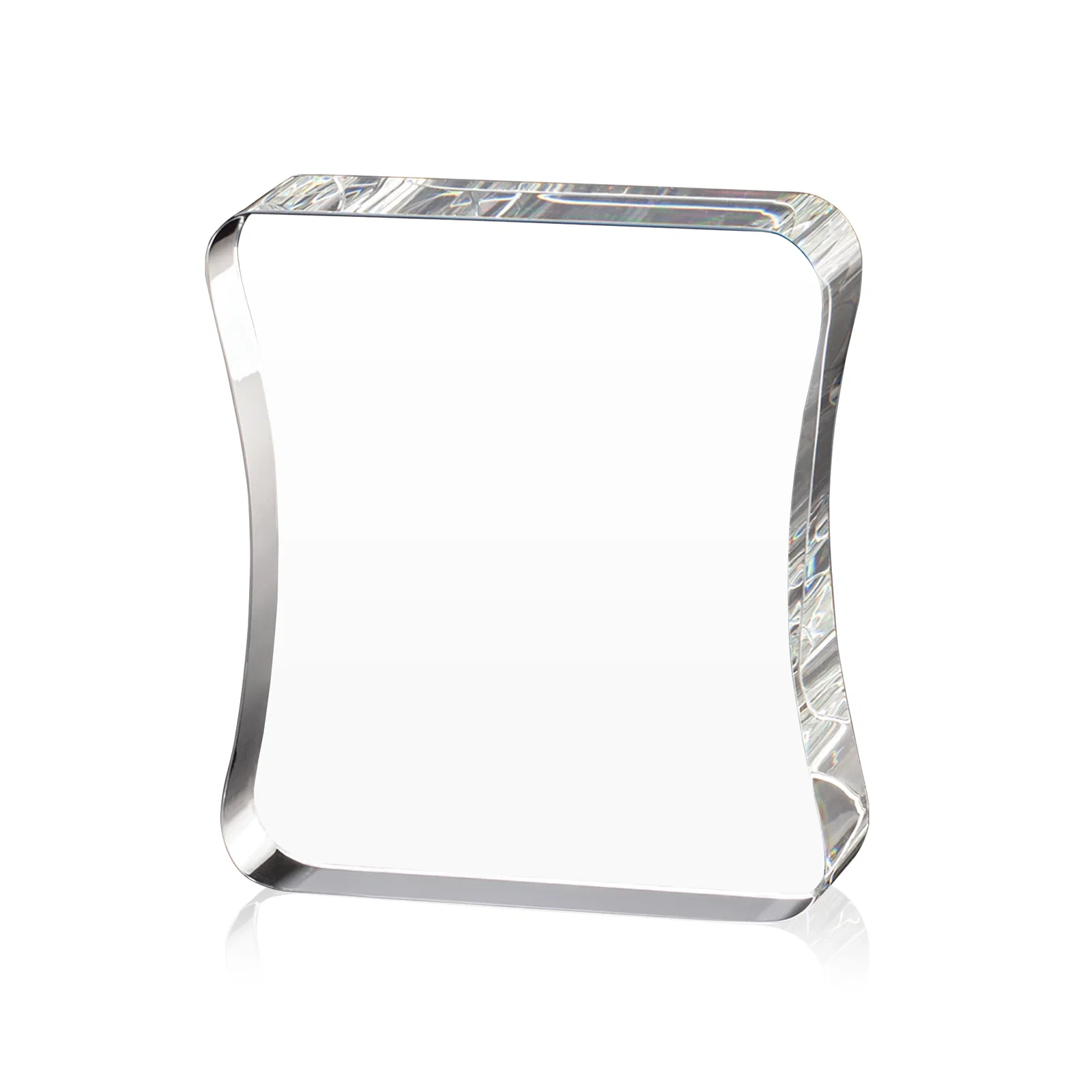 Personalized Optical Crystal Rectangle Award with an Inward-Curved Face, desk awards for corporate award ceremonies