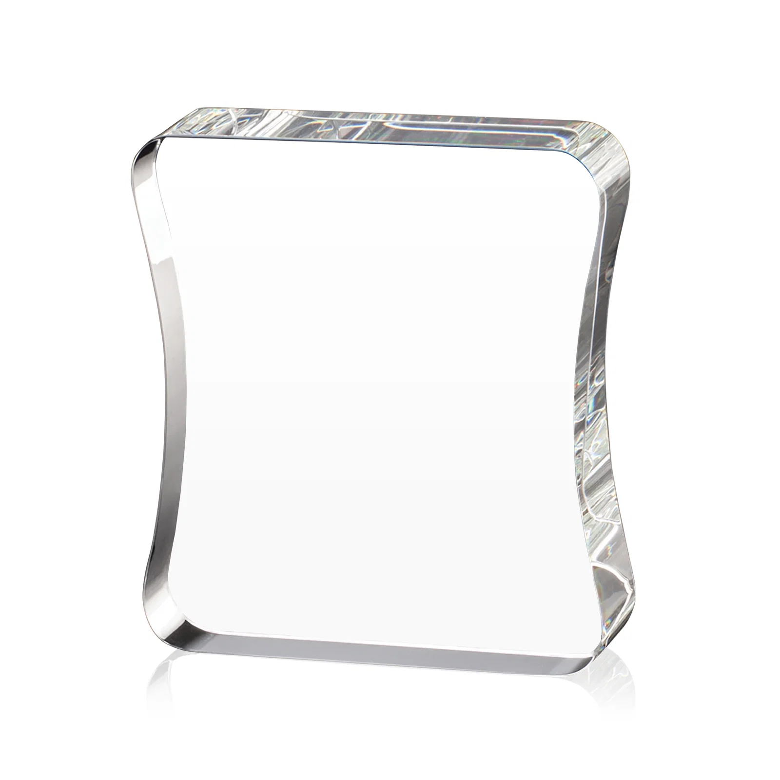 Personalized Optical Crystal Rectangle Award with an Inward-Curved Face, desk awards for service anniversary gifts