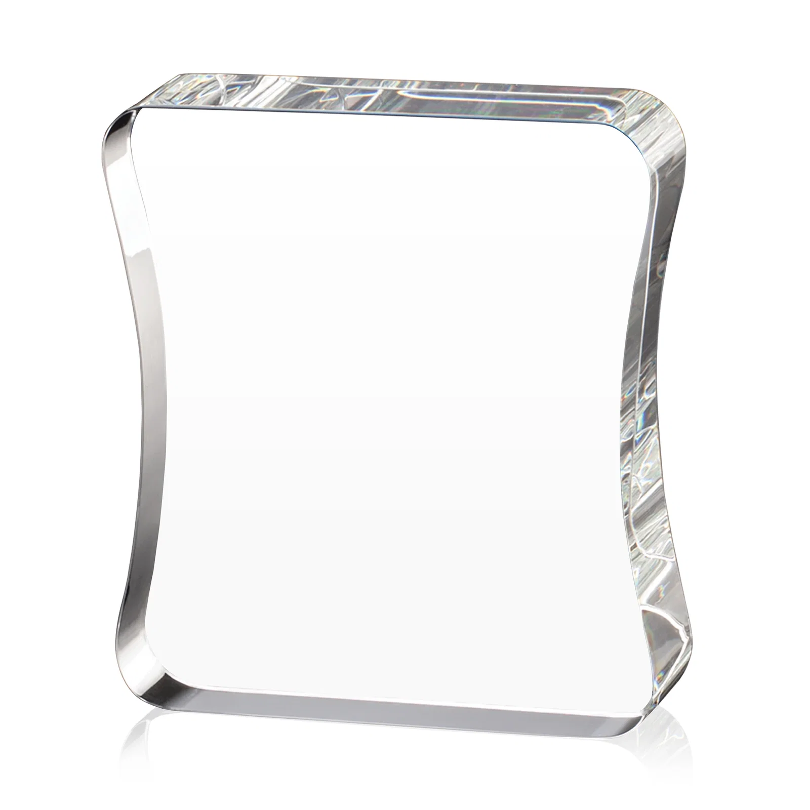 Personalized Optical Crystal Rectangle Award with an Inward-Curved Face, desk awards for retirement presentations