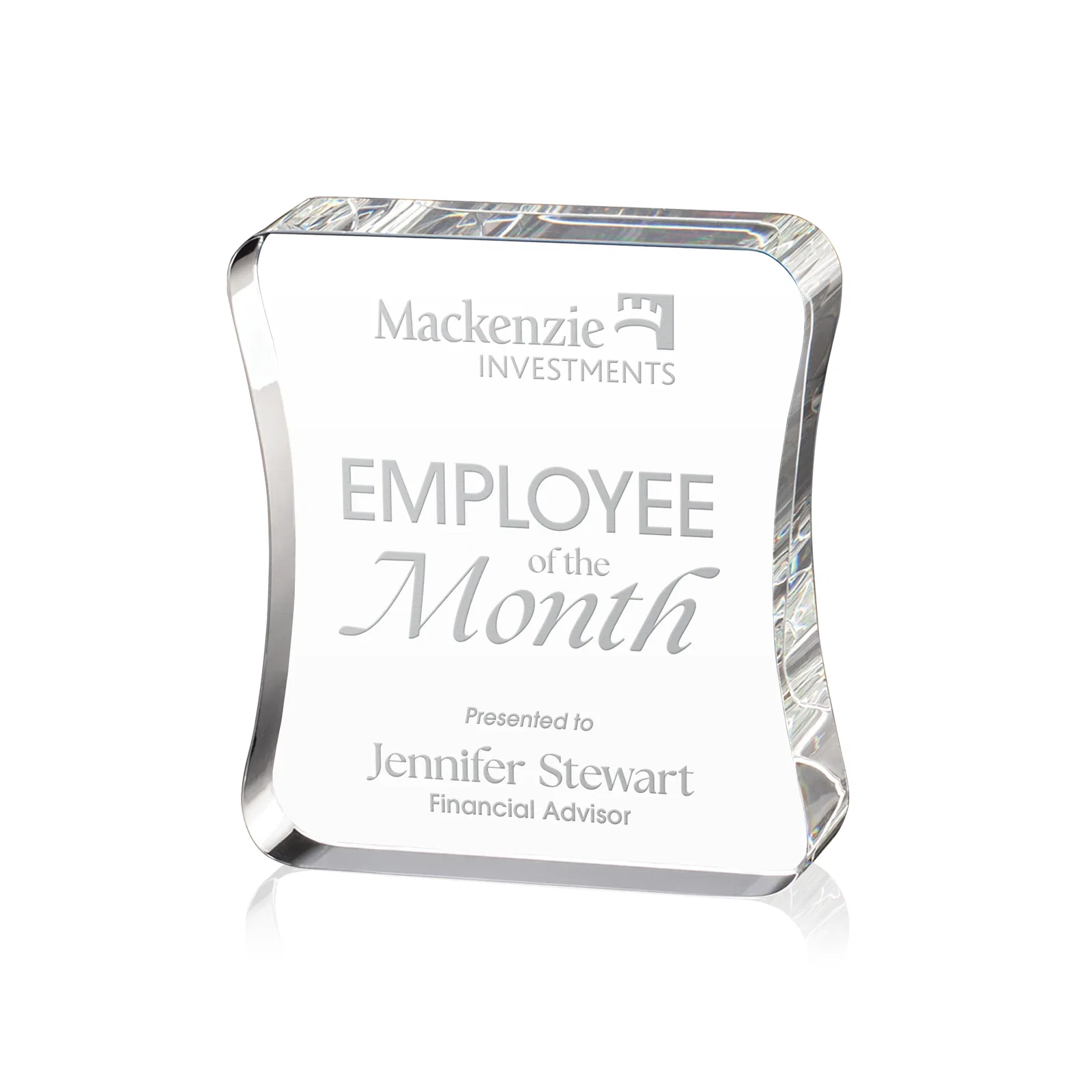 Custom Optical Crystal Rectangle Award with an Inward-Curved Face, desk awards for corporate award ceremonies