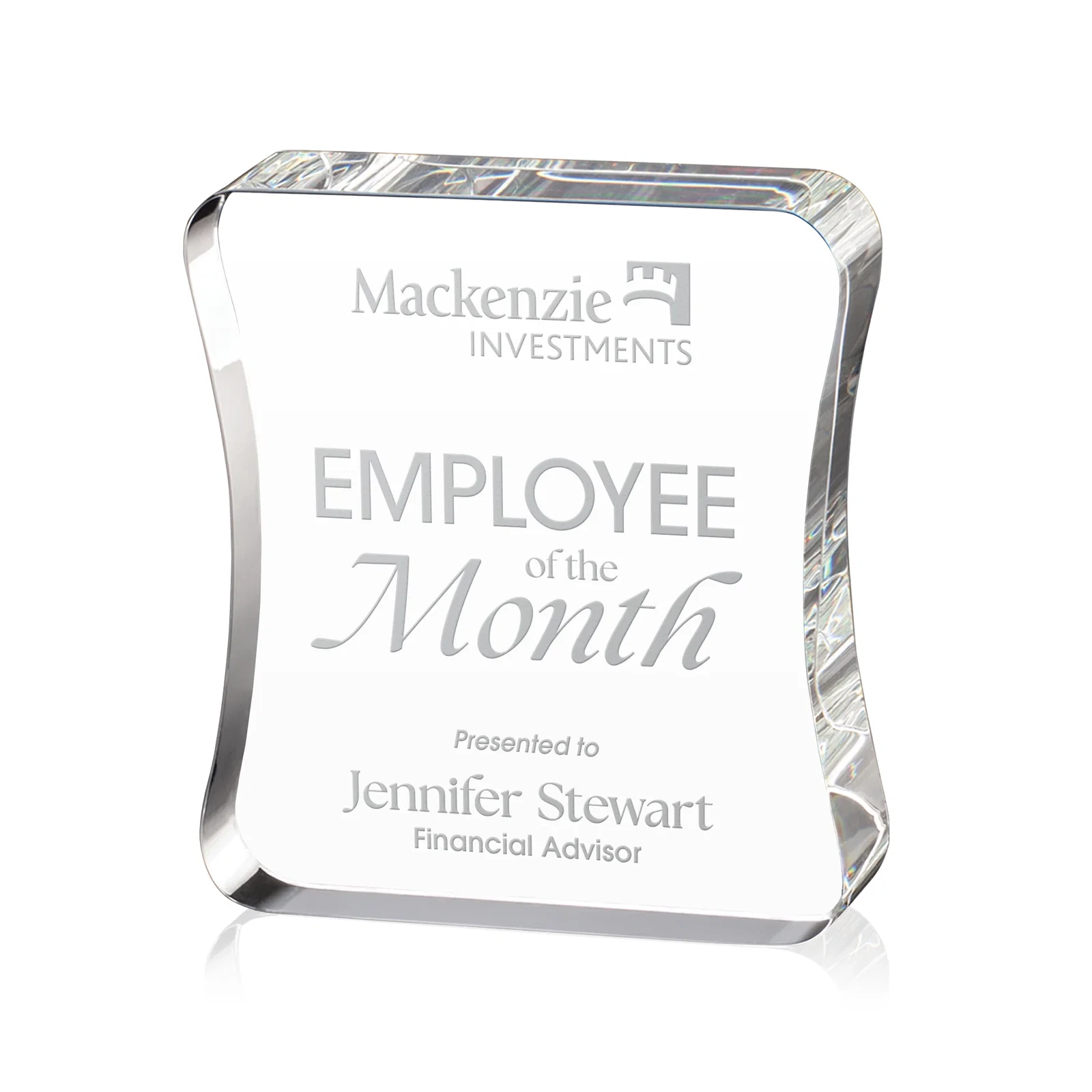 Custom Optical Crystal Rectangle Award with an Inward-Curved Face, desk awards for sales achievement awards