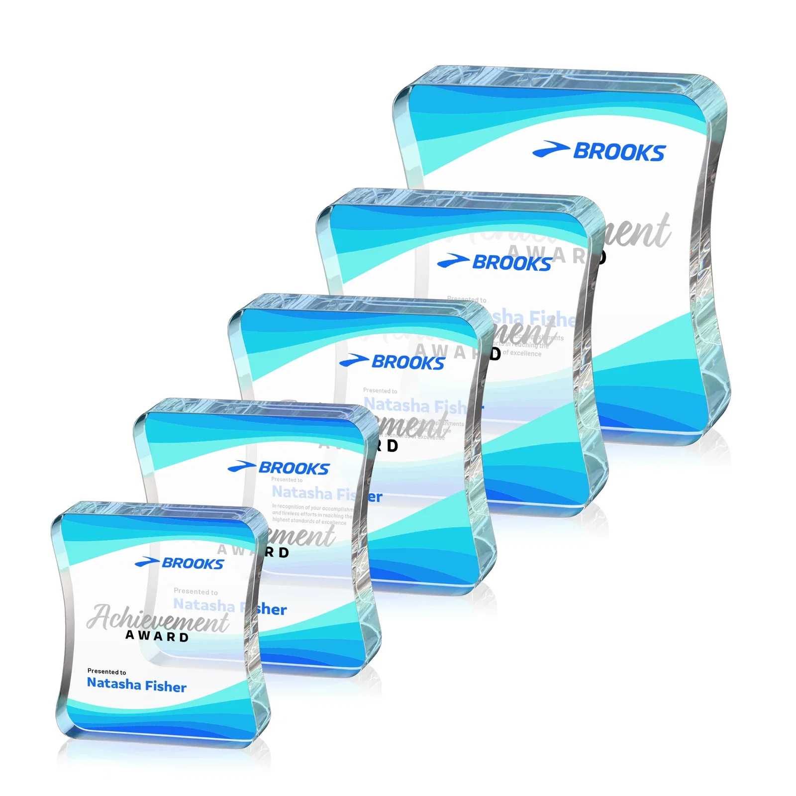 Custom Optical Crystal Rectangle Award with an Inward-Curved Face, desk awards for donor appreciation